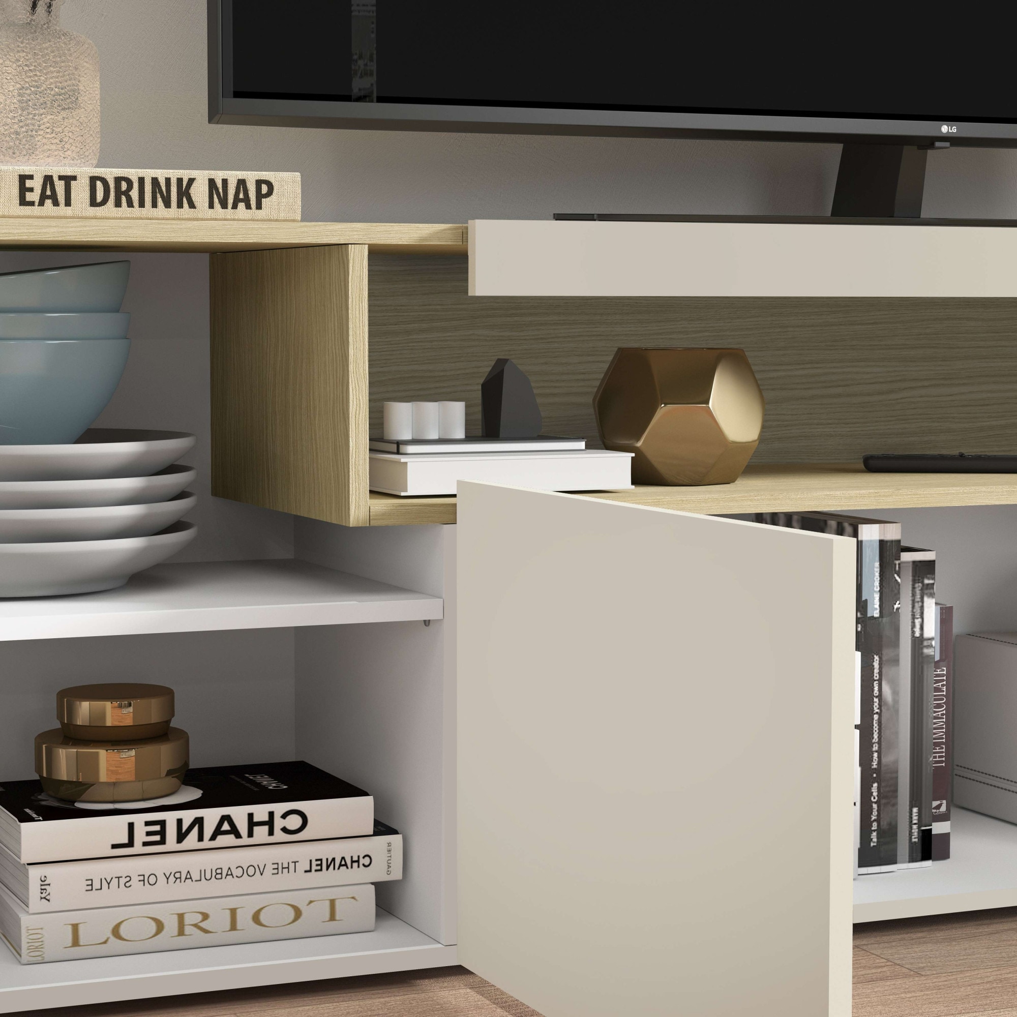 GOODproduct Lowboard »REAL,Lowboard,TV-Kommode,TV-Möbel,TV-Bank« 1 Stk. tlg. Mit 4 Türen, davon 2 abgerundet, die ein ovales offenes Fach bilden