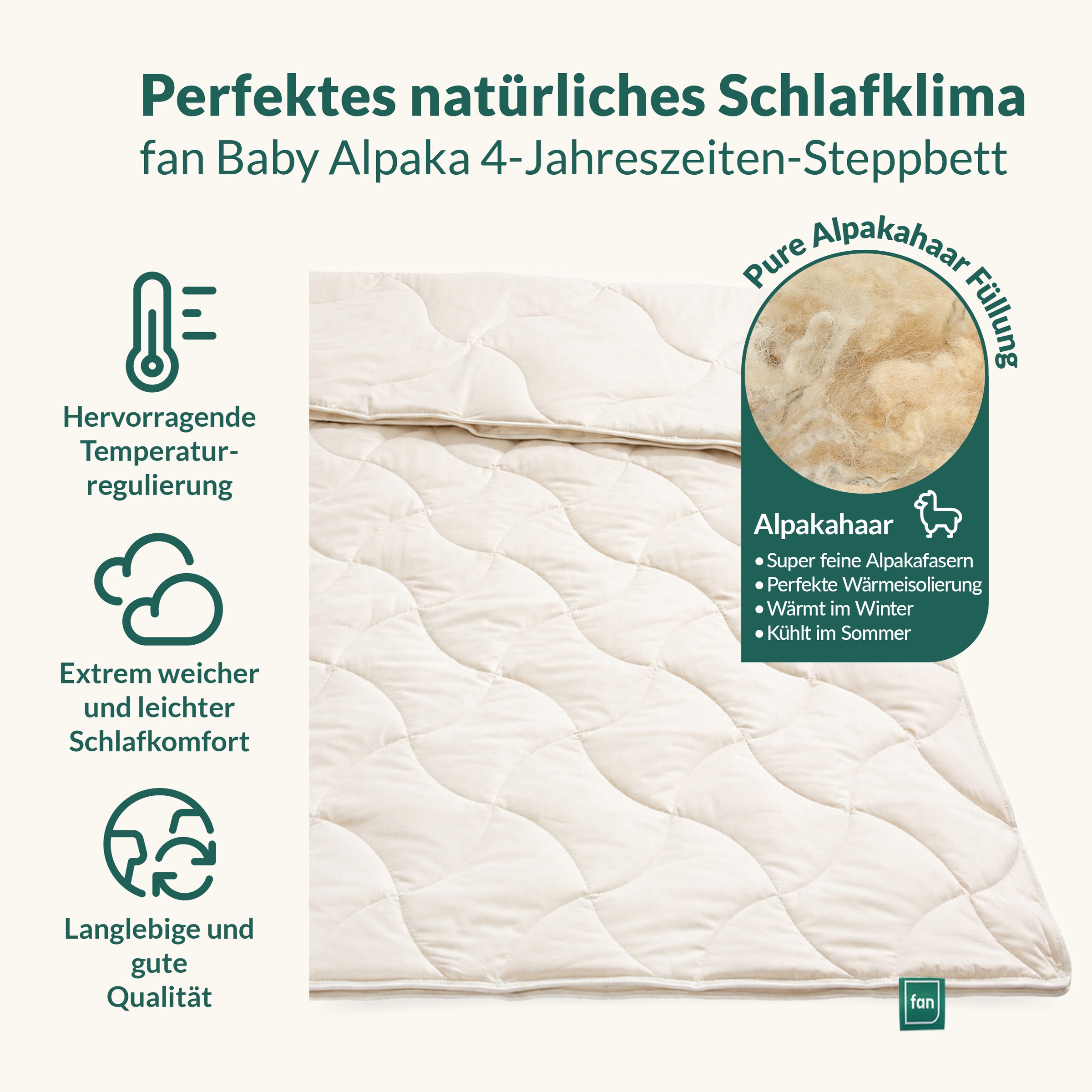 fan Couette en poils naturels »Baby Alpaka, Bettdecke in 135x200 und weiteren Grössen erhältlich« 4 saisons Füllung 97 % alpaga & 3 % autre fibre 1 cuis tlg. Couette en poils naturels fabriquée en Allemagne