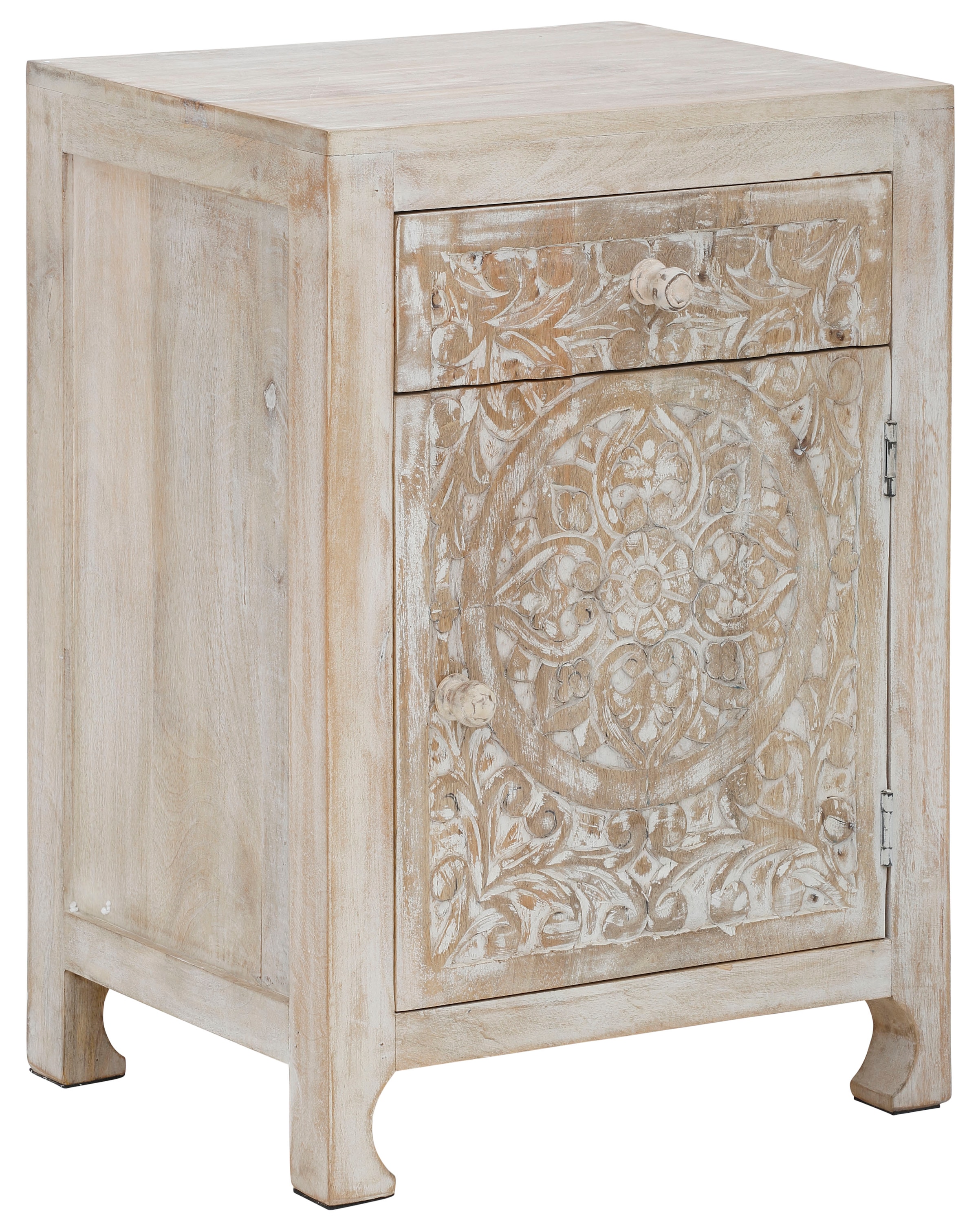 GOODproduct Nachtkommode »Bonstetten« pflegeleichtes Mangoholz, mit dekorativen Schnitzereien, Breite 50 cm