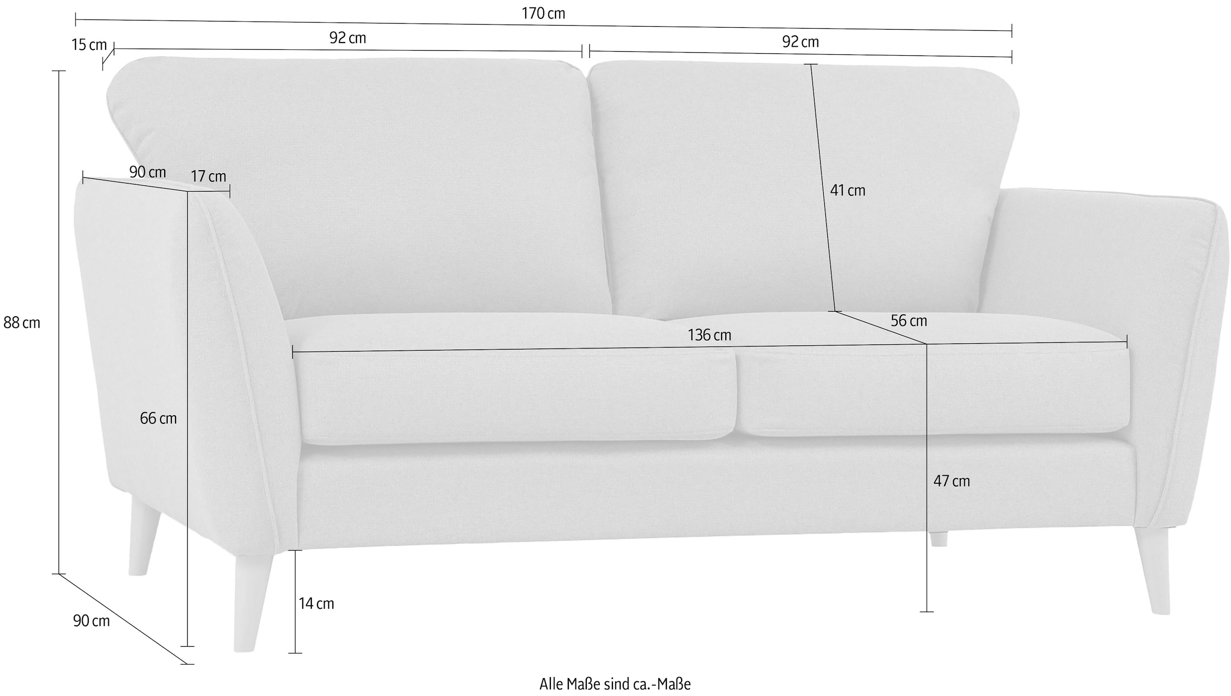 Home affaire 2-Sitzer »MARSEILLE Kompaktsofa 170 cm, Cord, Flachgewebe, Struktur, Webstoff« Massivholzbeine Eiche, Landhausstil, Wellenunterfederung