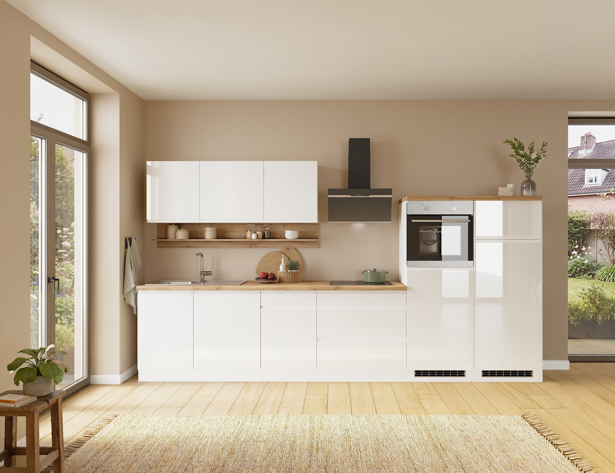 KOCHSTATION Kitchenette »KS-Virginia,neu in verbesserter Ausführung« plan de travail épaisseur 38 mm, rangement, fermeture douce,  largeur 360 cm, softclose, au choix avec appareils électriques et induction