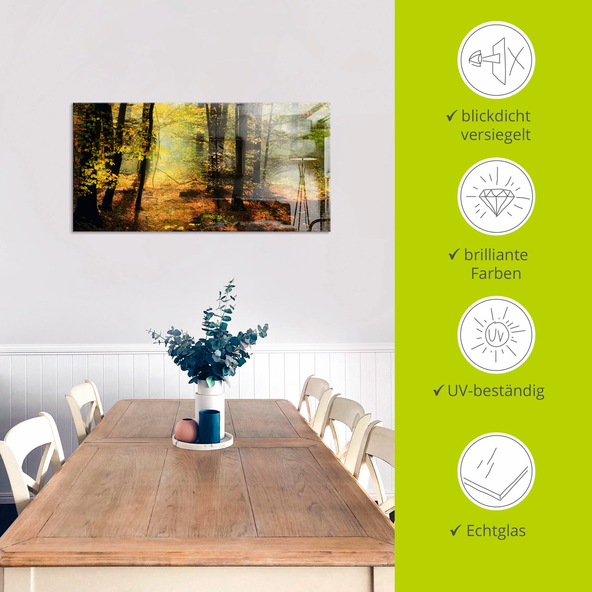 Artland Glasbild »Herbstlicht im Wald« Wald 1 Stk. tlg. in verschiedenen Grössen