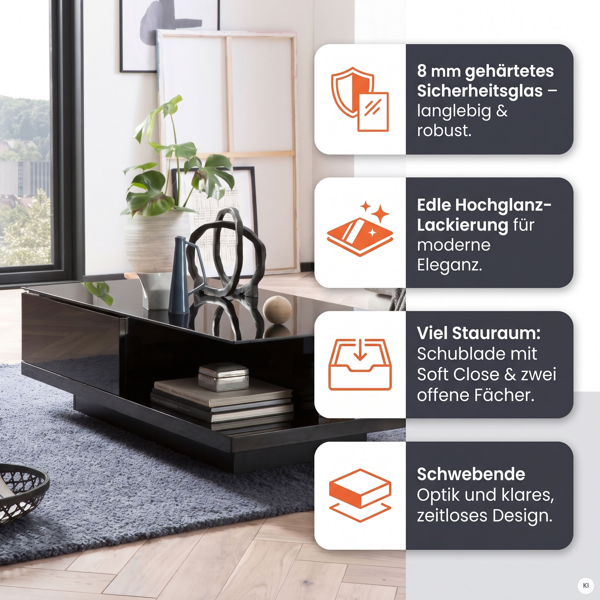 SalesFever Table basse »im minimalistischen Stil« plateau de table élégant en verre cristal robuste