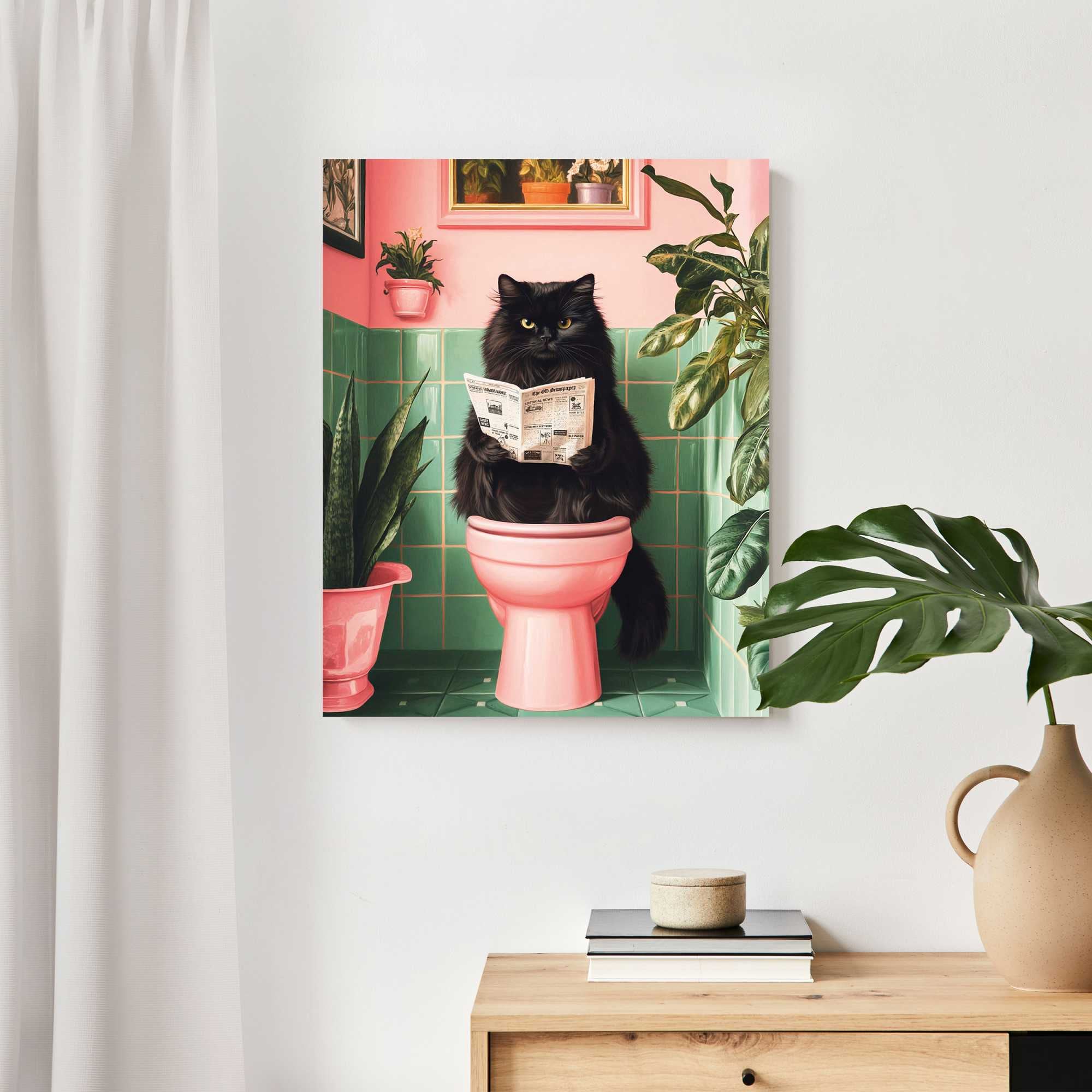 Reinders! Panneau déco »Katze hat Pause« Toilette - Rosa - MDF - Tiere - 40x50 cm