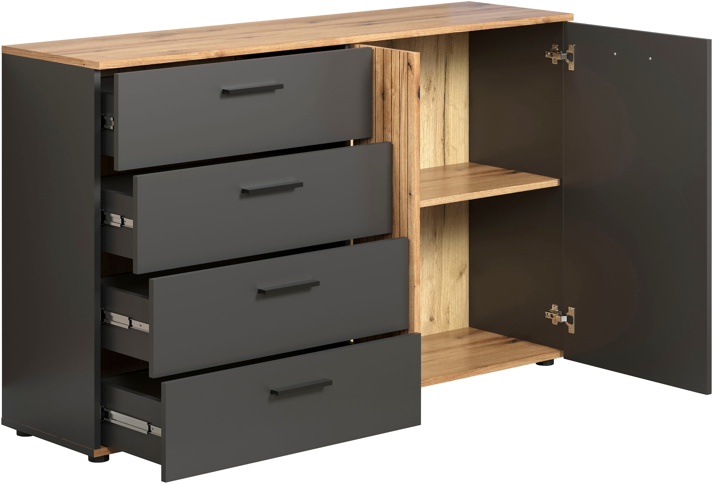 Home affaire Commode »Estepona« 1 cuis tlg. armoire à tiroirs à effet rainuré avec fonction de sortie totale