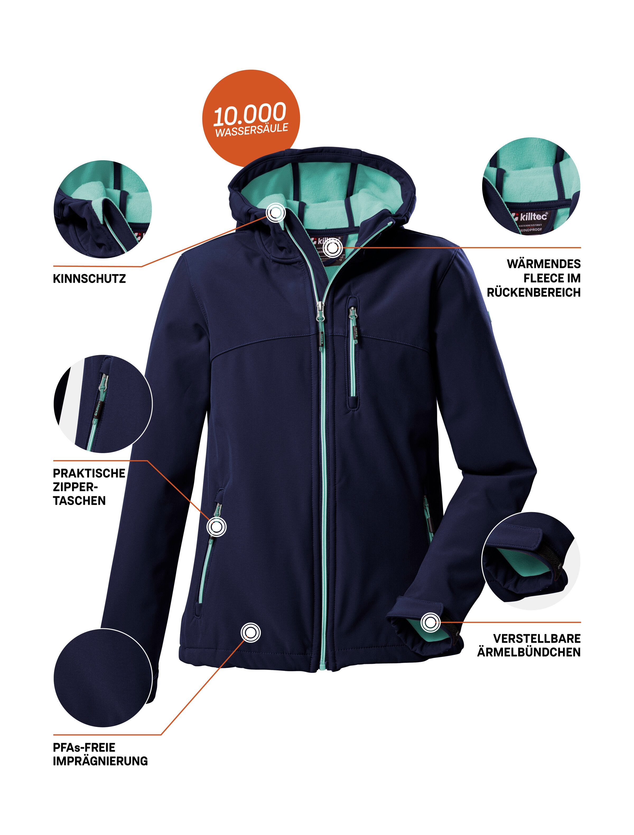 Killtec Softshelljacke »Girls Softshelljacke« Wasserabweisend, verstellbare Kapuze u Ärmel, Fleece-Innenfutter