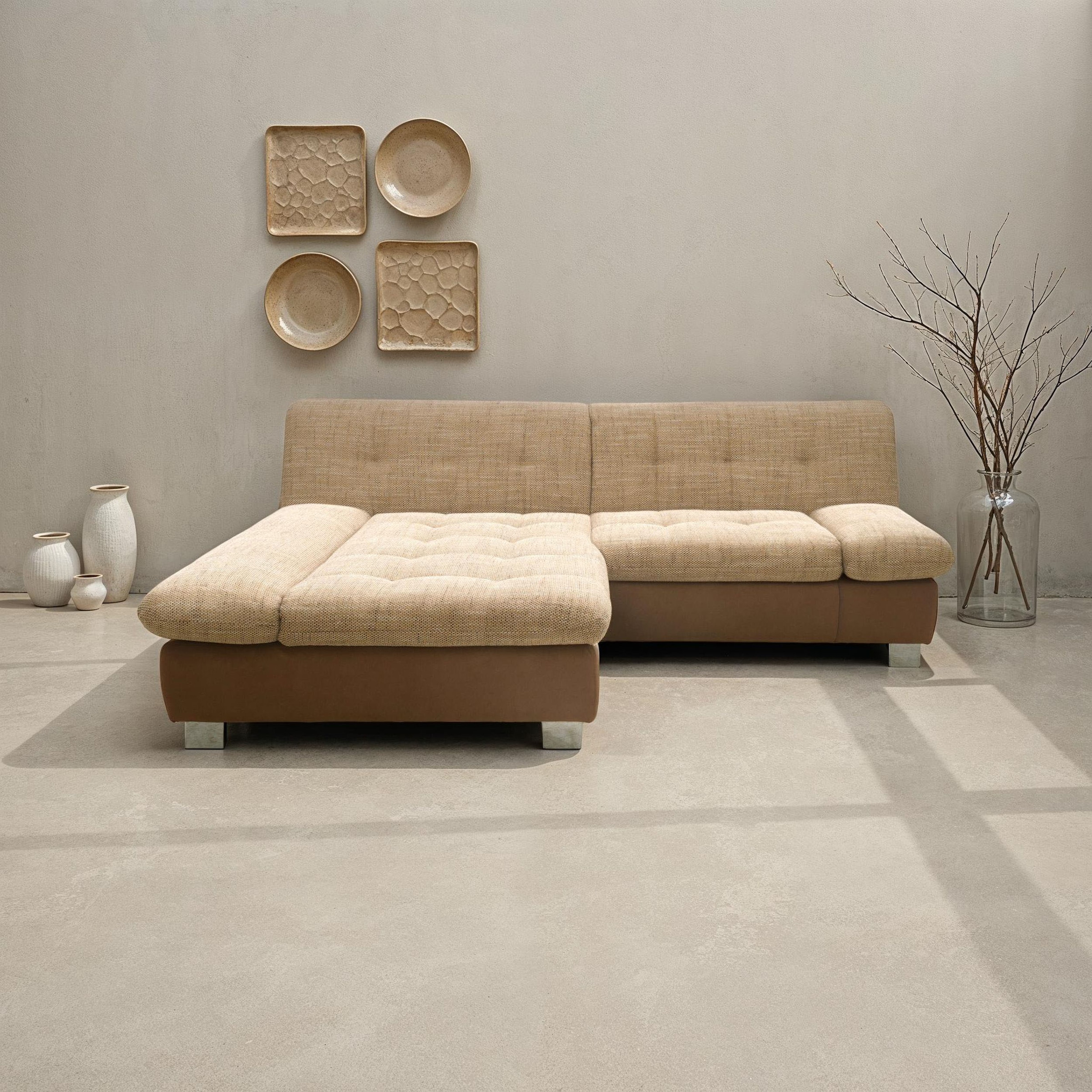 DOMO collection Ecksofa »100031 kompakte Stellmasse, komfortabel und bequem, L-Form« wahlweise mit Bettfunktion und Armteilverstellung. Breite 234 cm