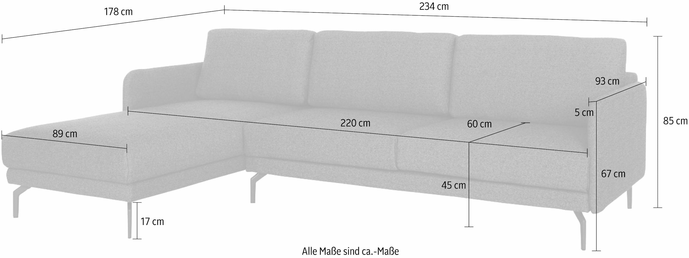 Creation BY ROLF BENZ Canapé d'angle »CR.450, Designecksofa, Polsterecke, L-Form« Accoudoir très étroit, largeur 234 cm, pieds en aluminium coulé couleur ombre grise