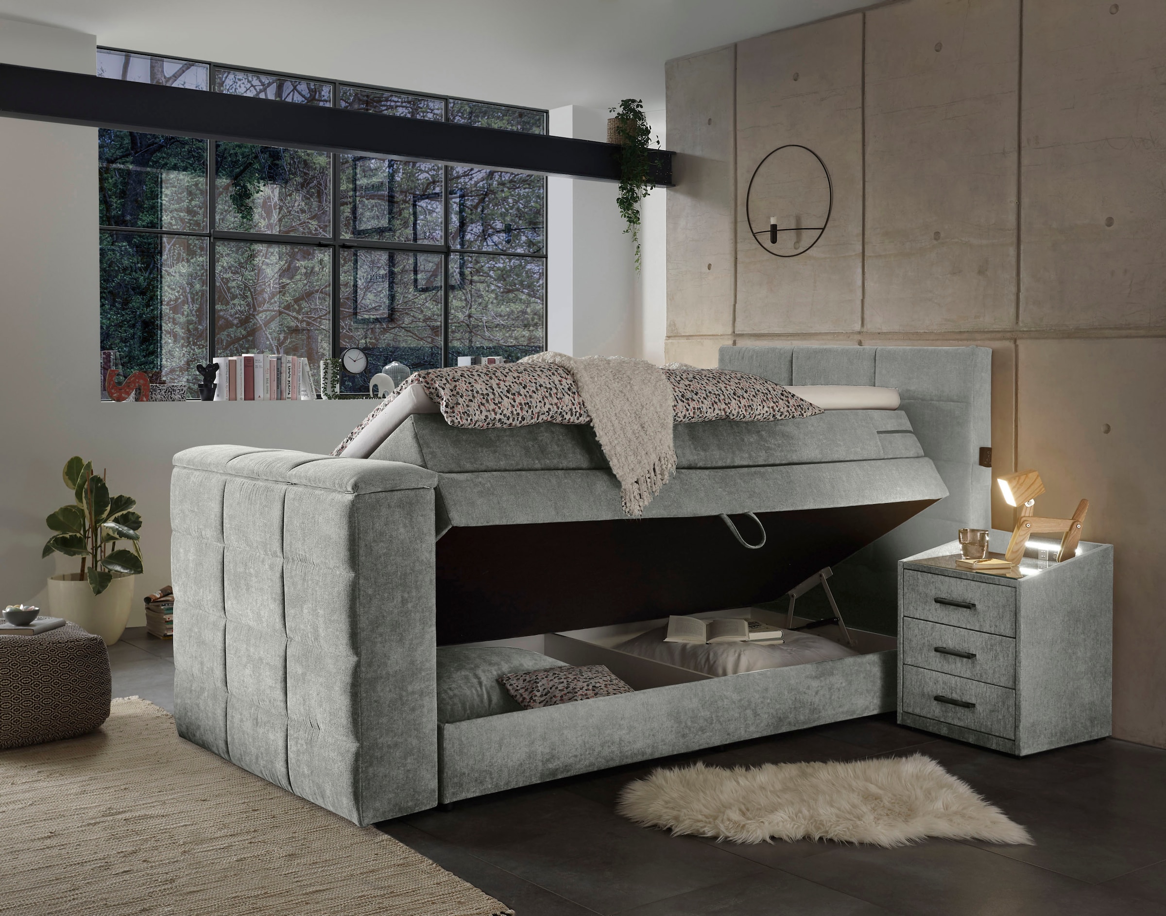 ED EXCITING DESIGN Boxspringbett »Denver« inkl. 1 bzw. 2 Bettkästen, motorisierte TV-Halterung bis 40 Zoll