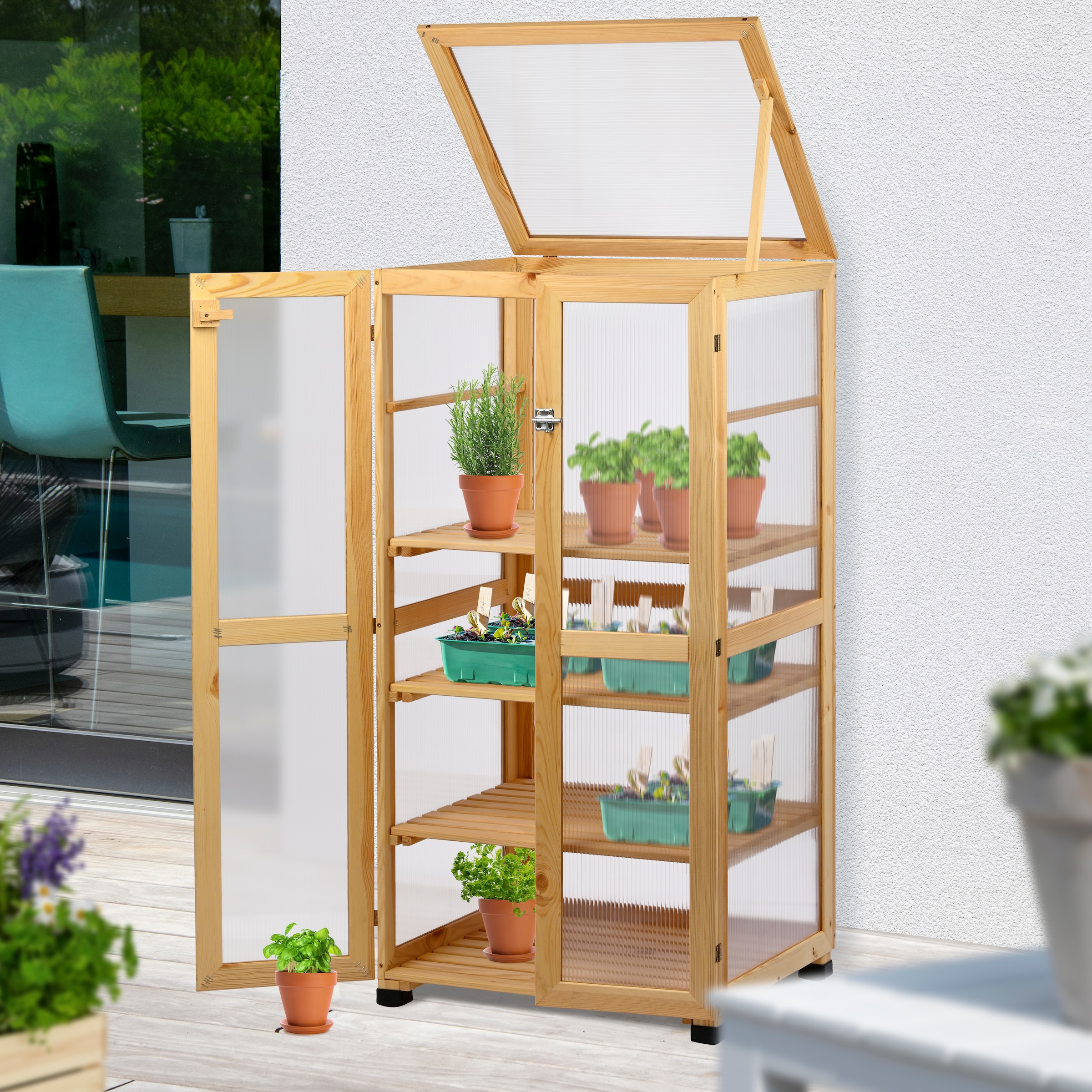 dobar Pot de culture »Dome« grosser Anzuchtschrank aus FSC®-zertifiziertem Kiefernholz