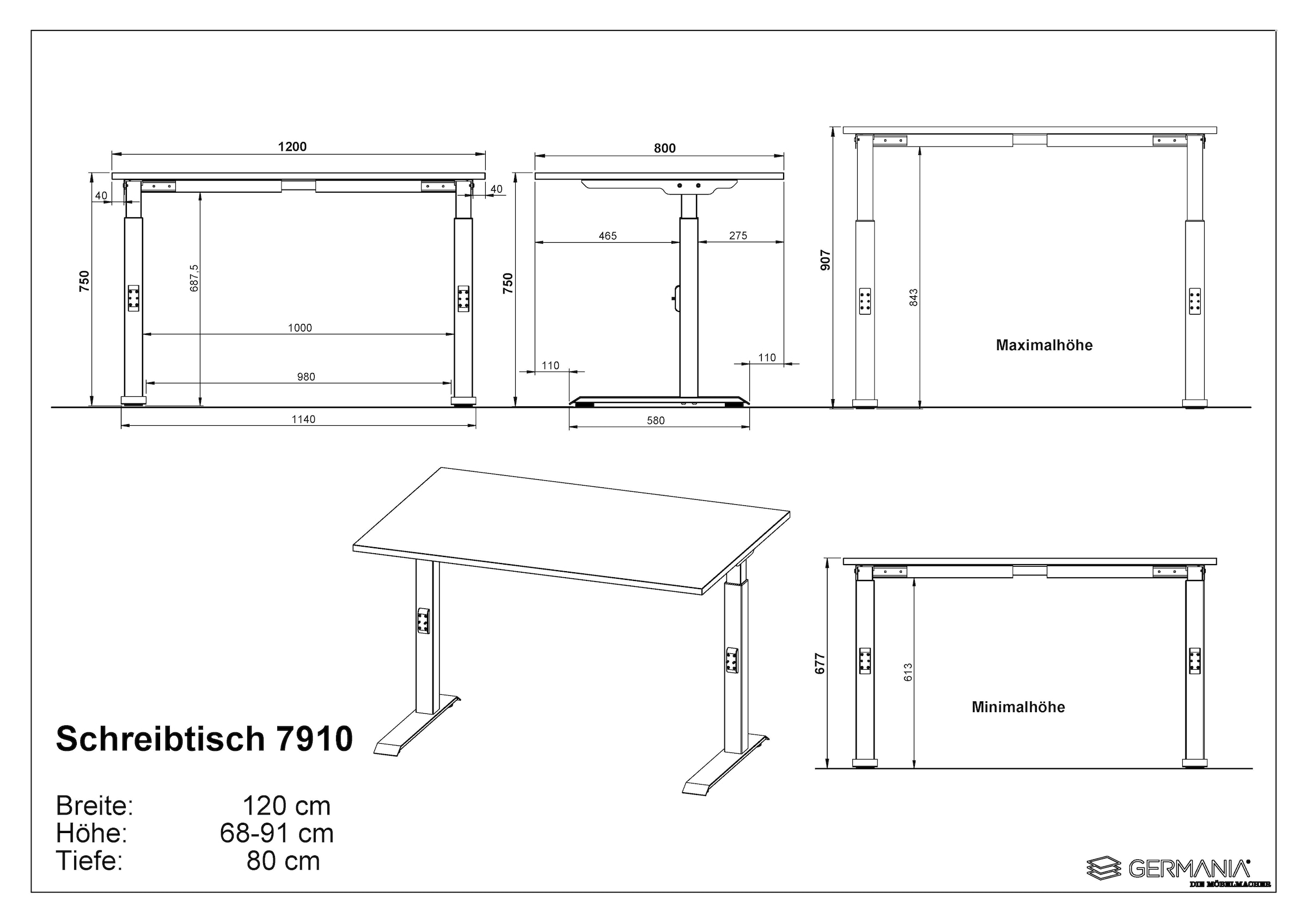 GERMANIA Bureau »Lemont« Mechanisch höhenverstellbarer Schreibtisch