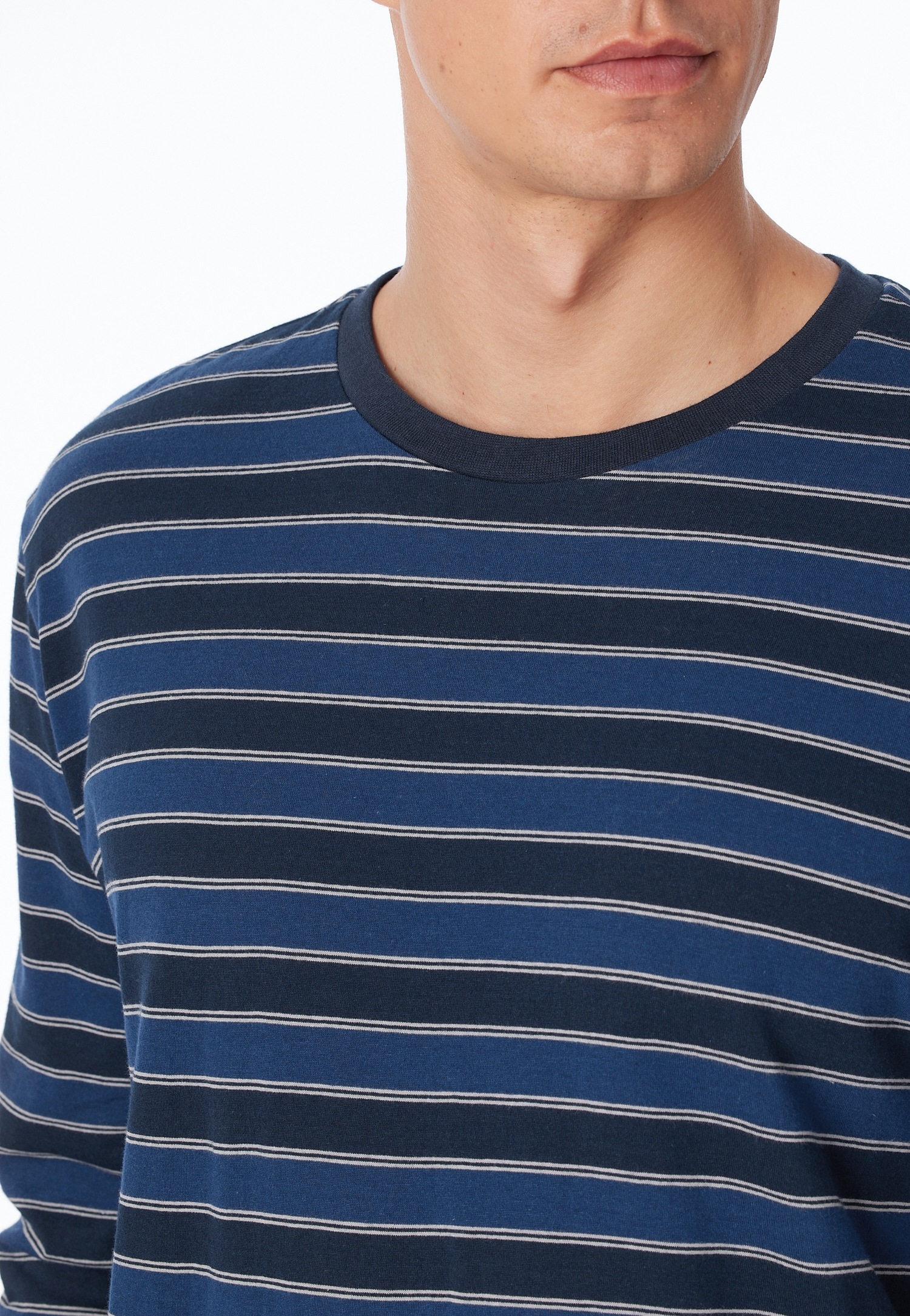 uncover by SCHIESSER Schlafanzug 2 tlg. Rundhalsausschnitt, Langarm, Single Jersey, feine Blockstreifen