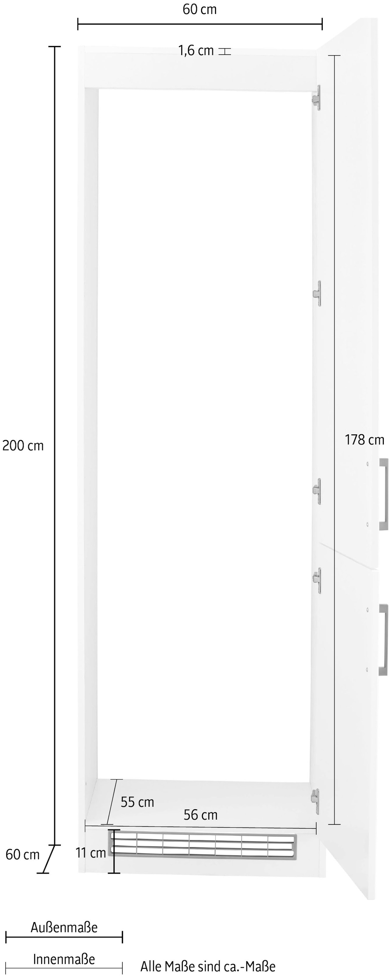 KOCHSTATION Armoire réfrigérée encastrable »KS-Tinnum« 60 cm de large, 200 cm de haut, poignées en métal, avec niche de 178 cm