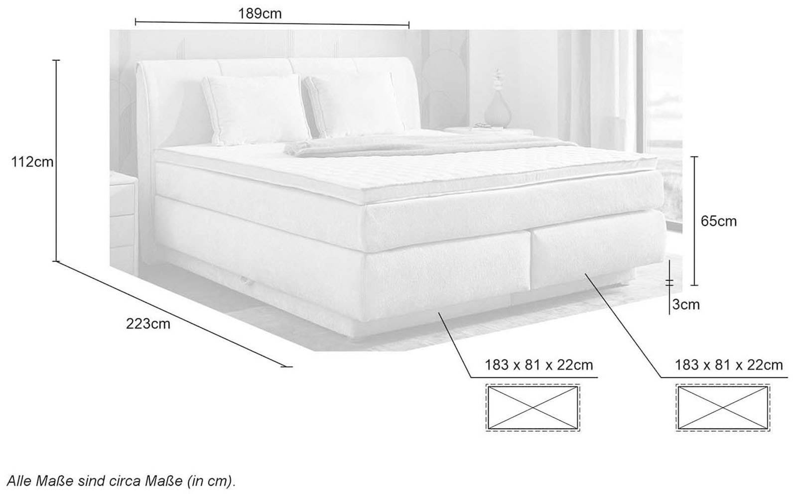 Jockenhöfer Gruppe Lit boxspring »Caren, Breite 180cm, mit grossem Bettkasten/Stauraum« matelas TTFK 7 zones, surmatelas KS, différentes fermetés au choix