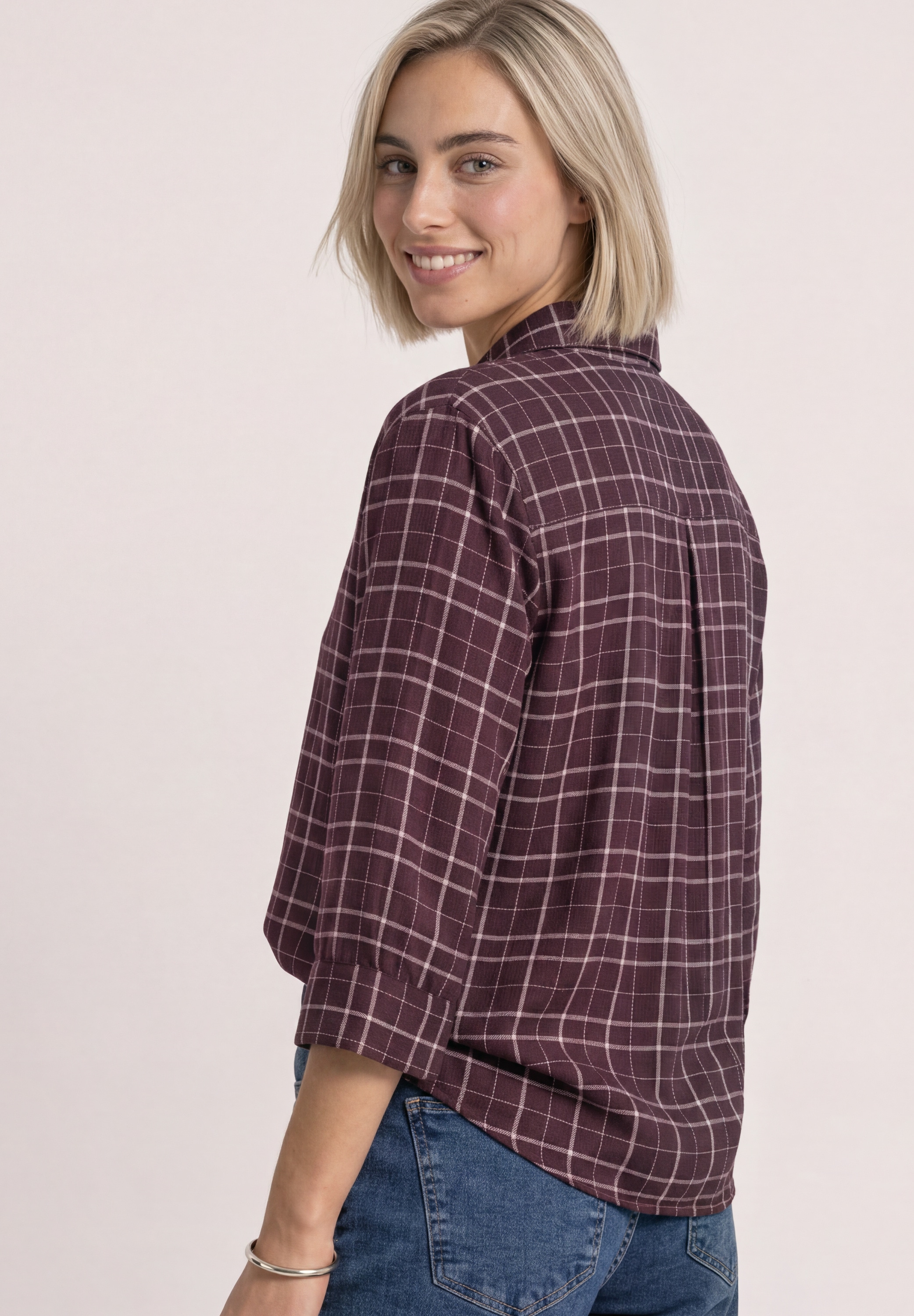 STREET ONE Blouse à pression chemise à manches 3/4 / à carreaux