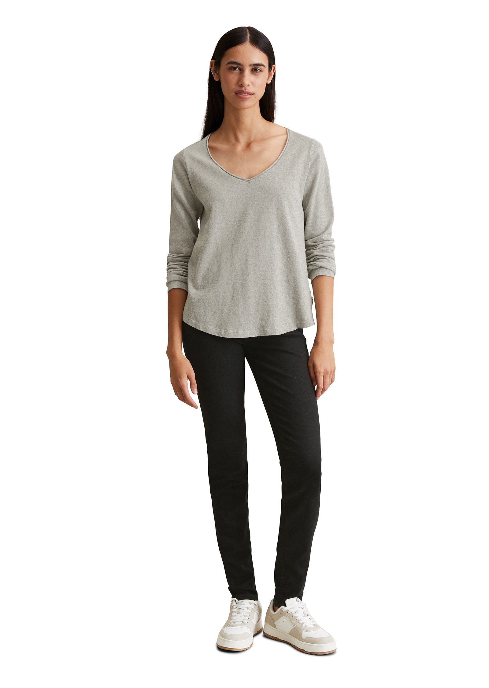 Marc O'Polo DENIM T-shirt à manches longues mit Rollkante am V-Ausschnitt