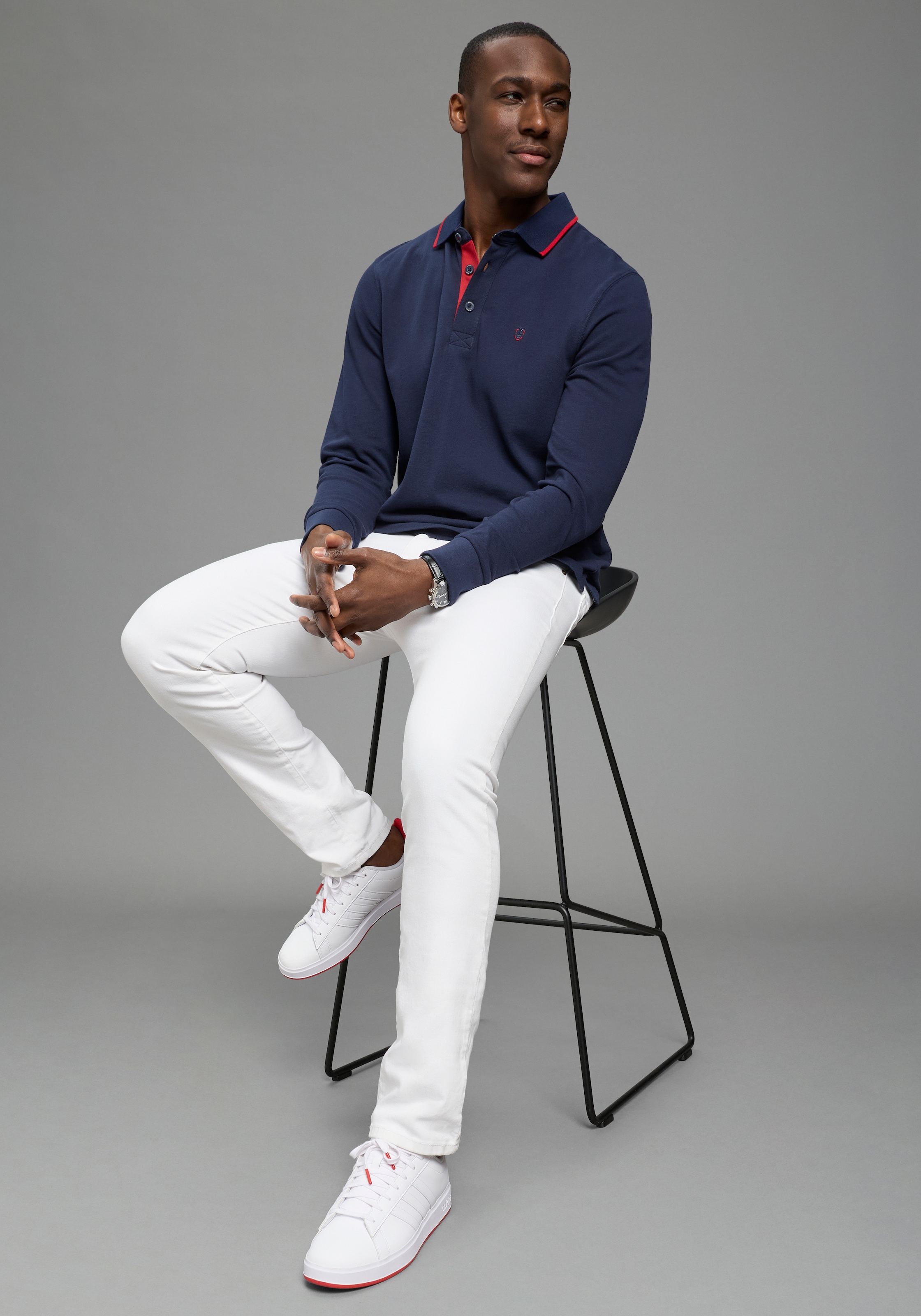 DELMAO Polo à manches longues »Neue Kollektion!« schmale Passform, Langarm, unifarben, mit Polokragen