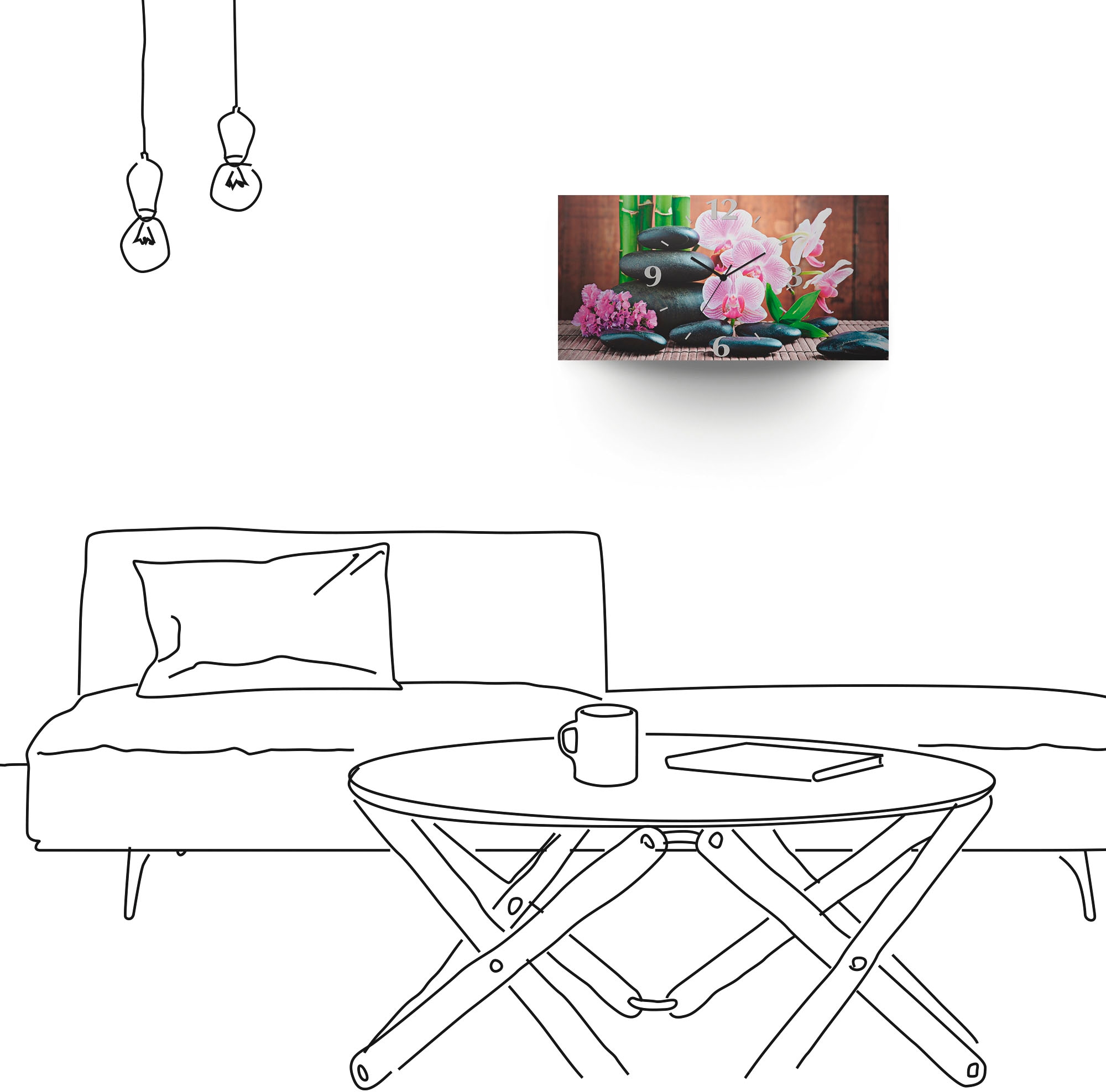 Artland Wanduhr »Spa Konzept Zen Steinen Orchideen« 3D Optik gebogen, mit Quarz- oder Funkuhrwerk, versch. Grössen