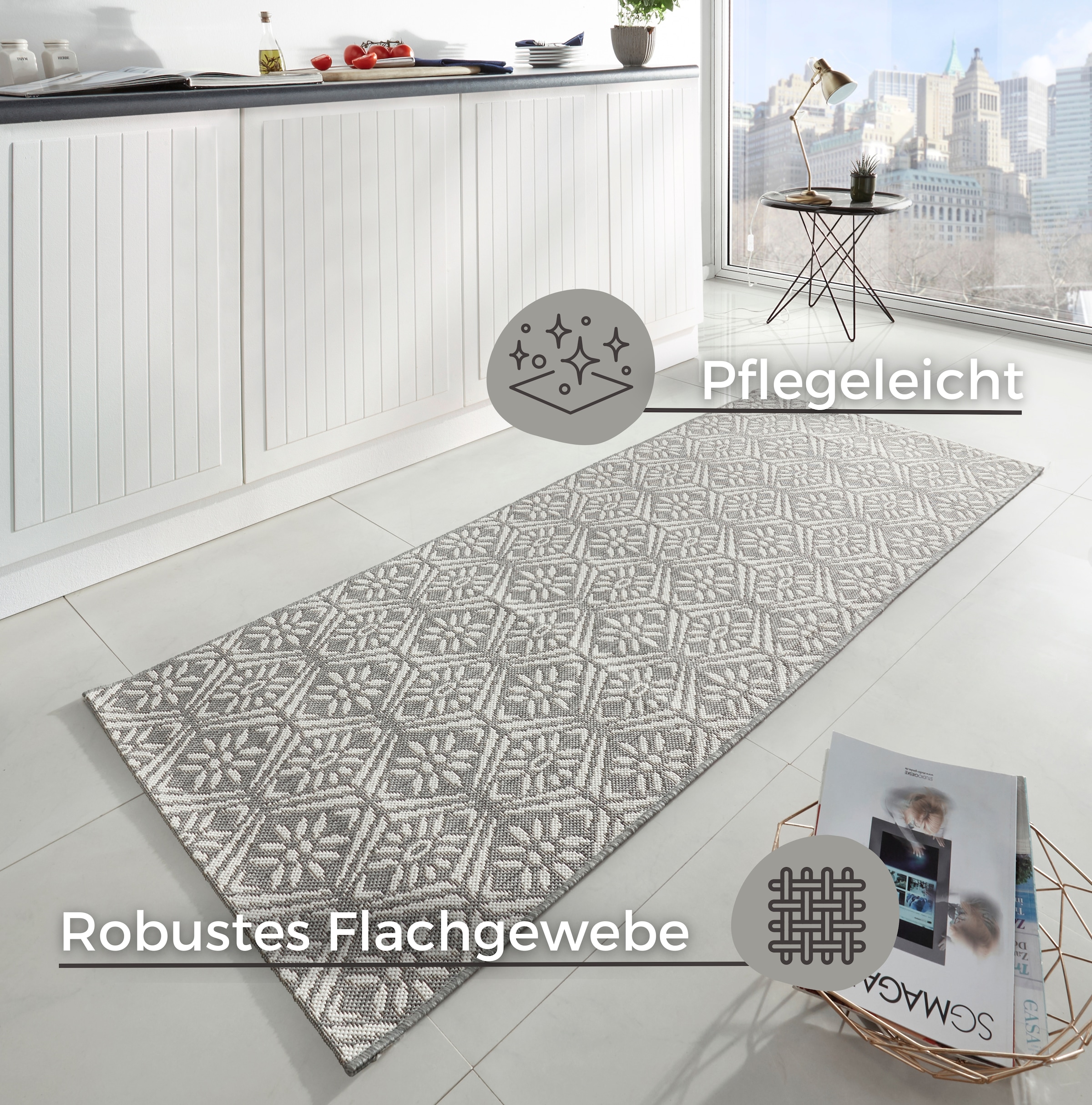 HANSE Home Chemin de table »Creation« Rectangulaire 8 mm Höhe Teppichläufer, Küchenläufer, Teppich, Waschbar, Küche, Flur, Rauten