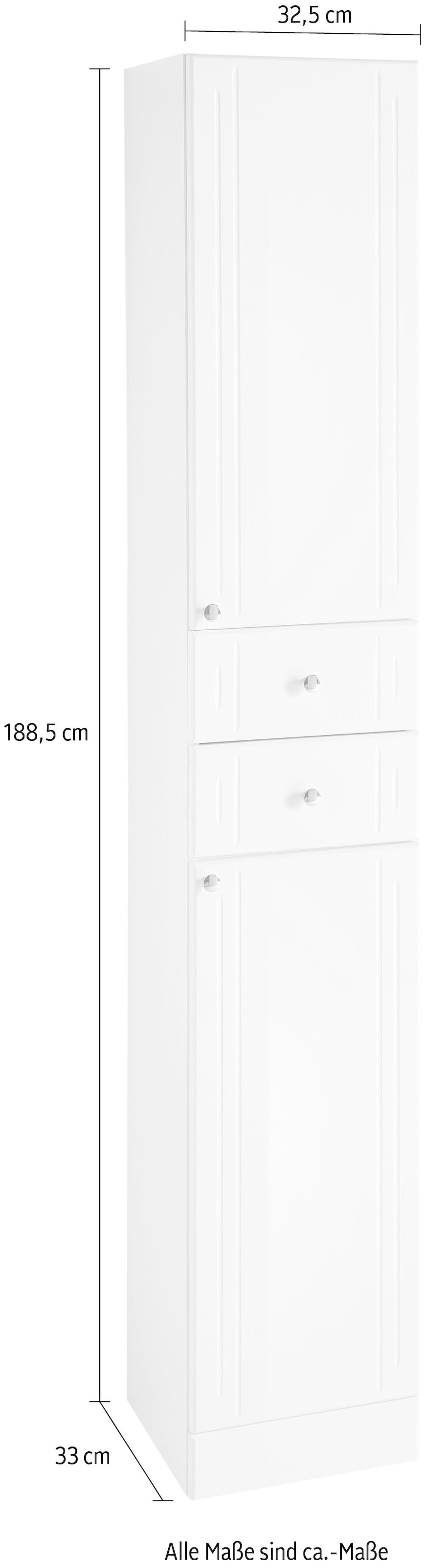 Saphir Armoire haute »Quickset 955 Badschrank, 32,5 cm breit, 2 Türen, 2 Schubladen« armoire haute de salle de bain avec amortisseur de porte, poignées chrome brillant