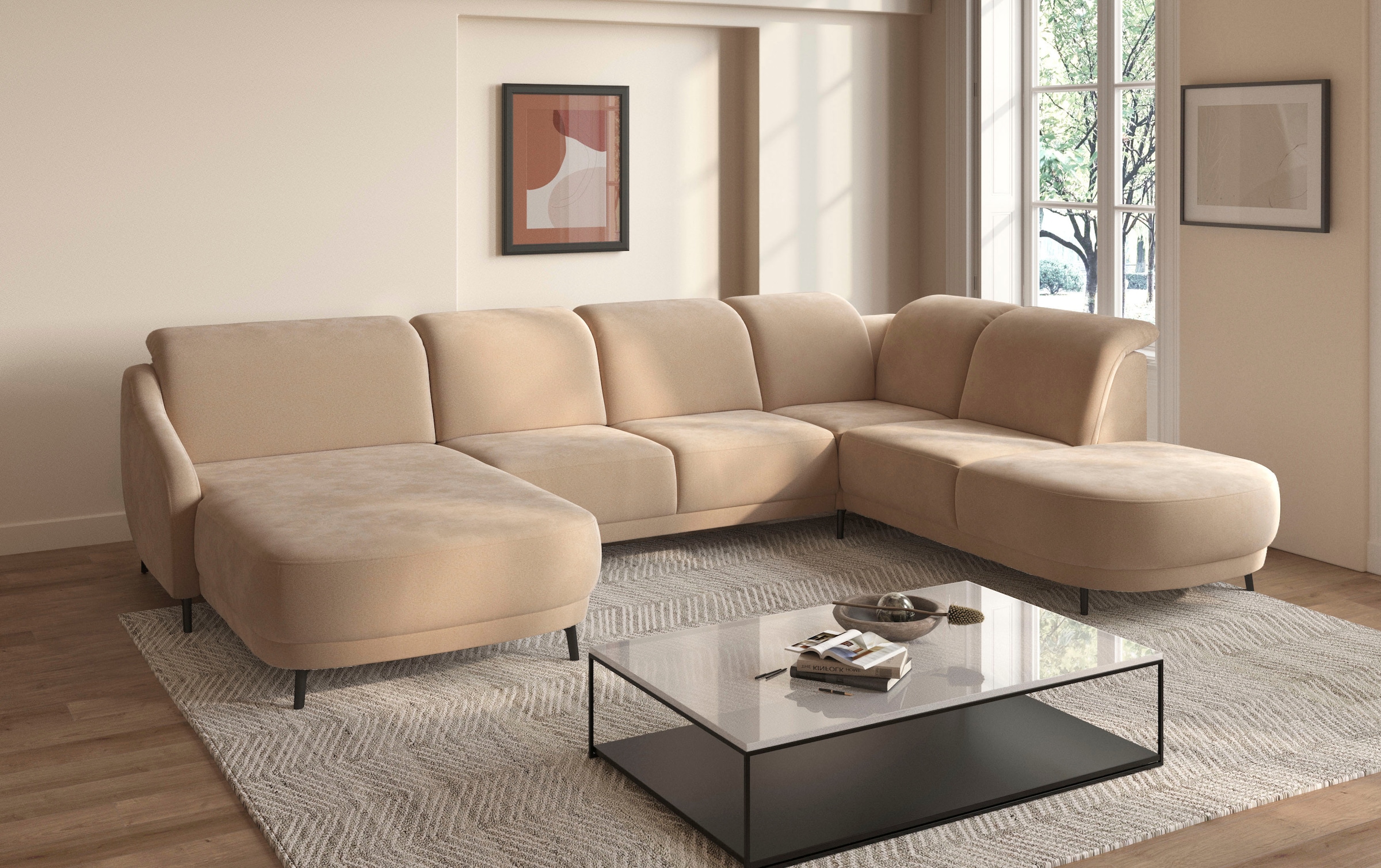 sit&more Wohnlandschaft »Blues U-Form« inkl. Kopfteilverstellung, wahlweise mit Klapptisch und USB