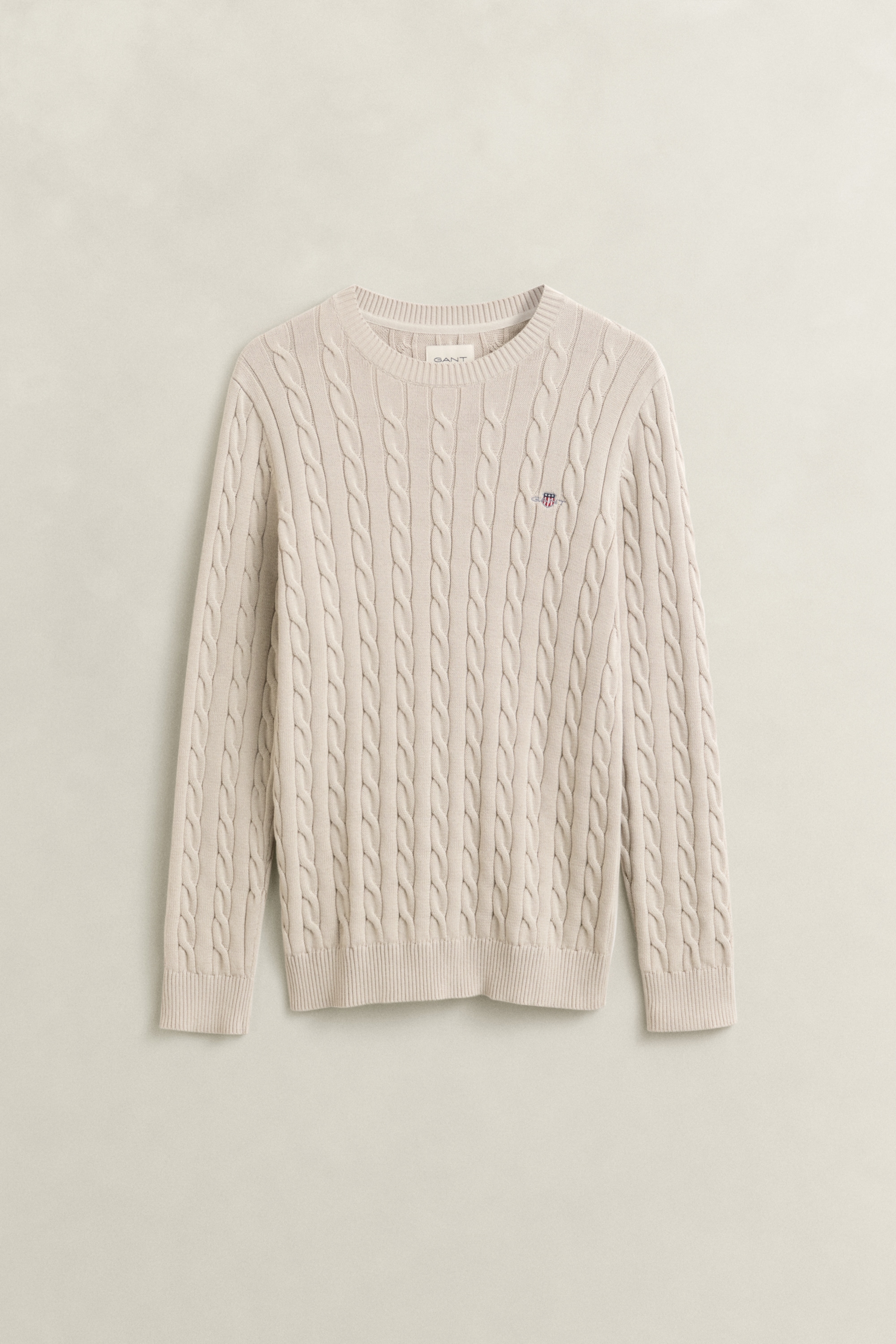 Gant Pull en tricot »COTTON CABLE C-NECK« avec broderie logo blason sur la poitrine