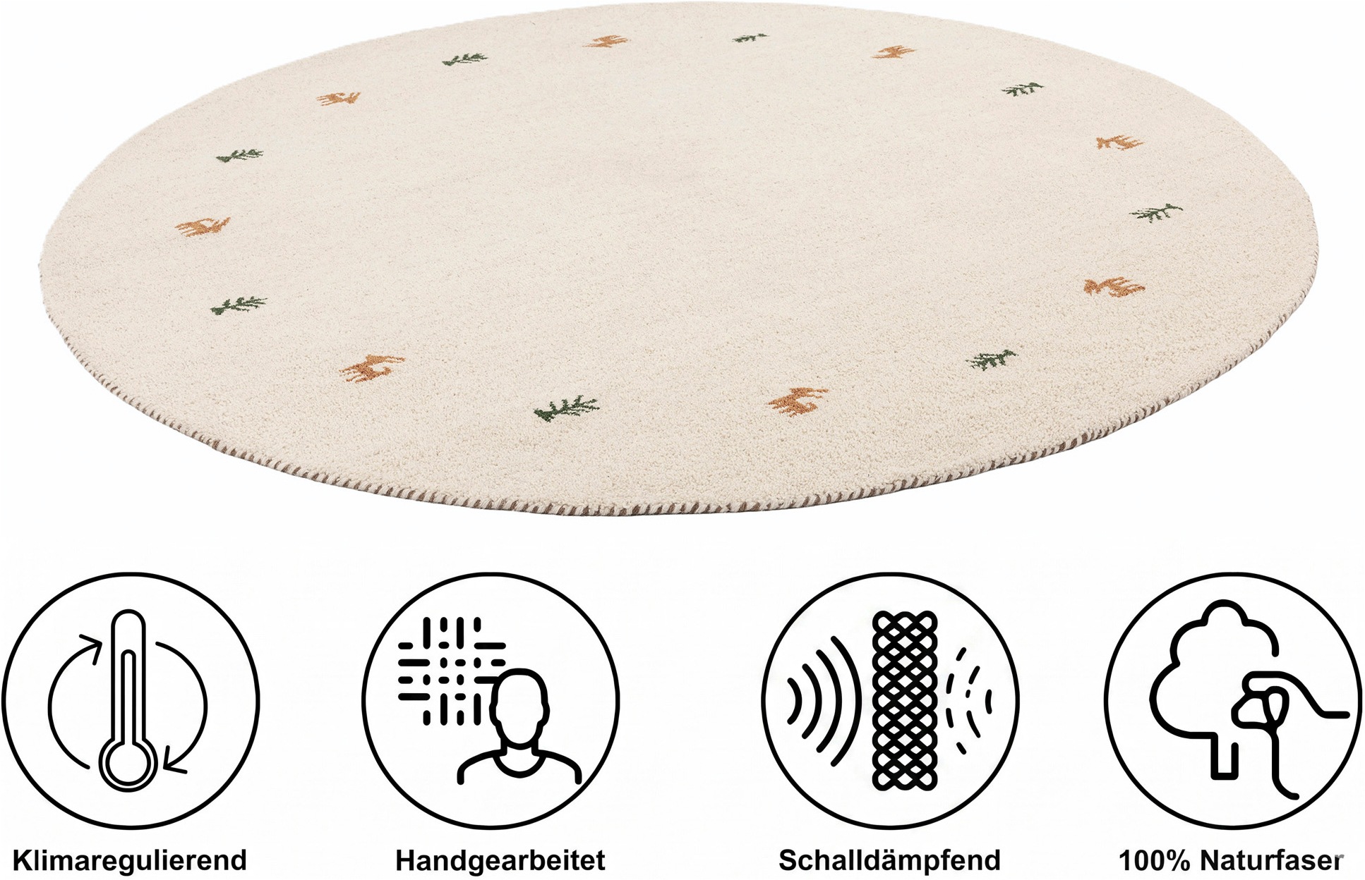 THEKO Tapis en laine »Gabbeh Motiv, Handgefertigt, Teppich, Tiermotiv, reine Wolle« Rond 14 mm Höhe laine pure, salon, chambre, salle à manger