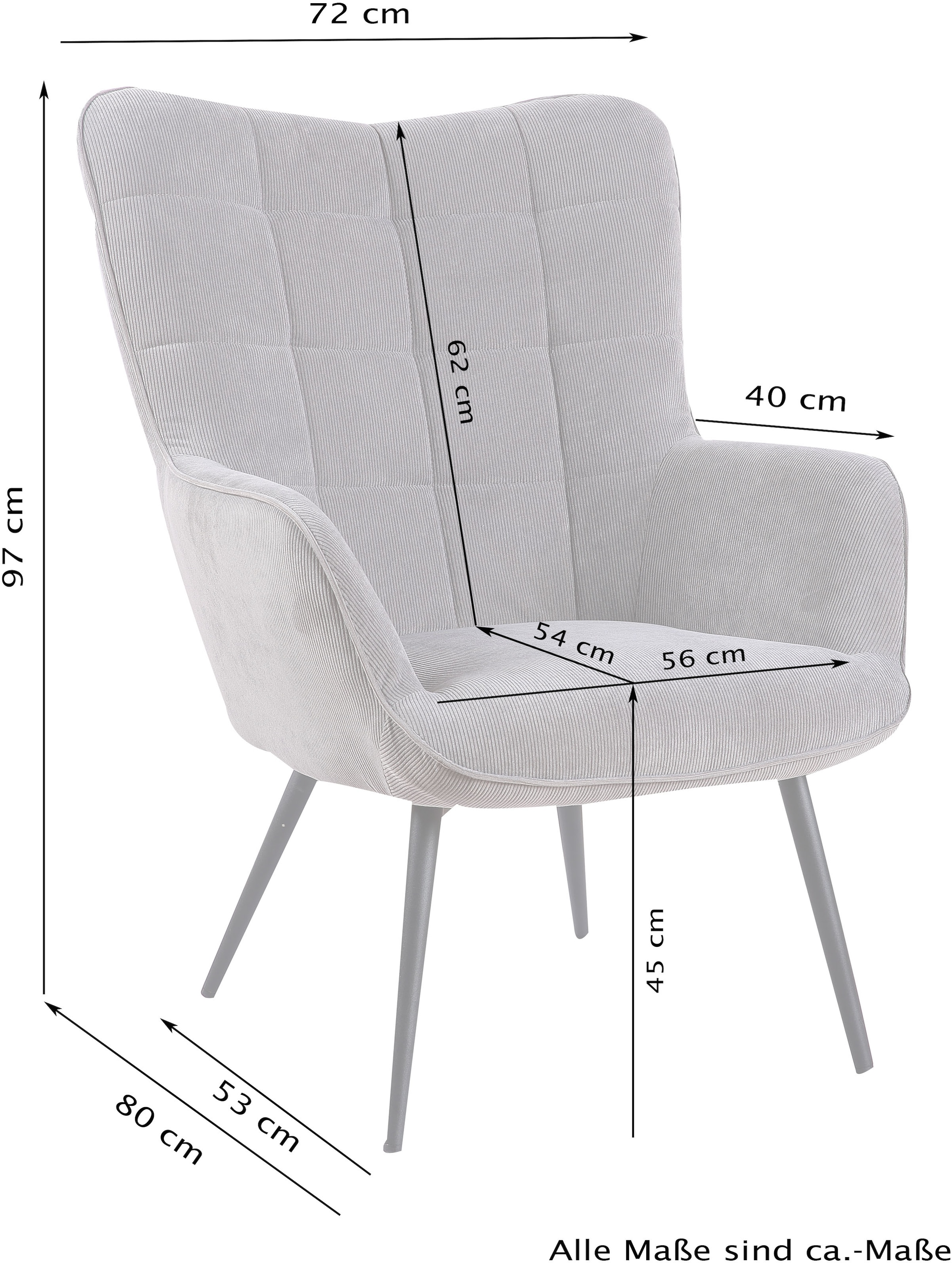 byLIVING Fauteuil »UTA« Bezug Samt in dunkelgrün, Gestell Metall in schwarz, Schaumstoff