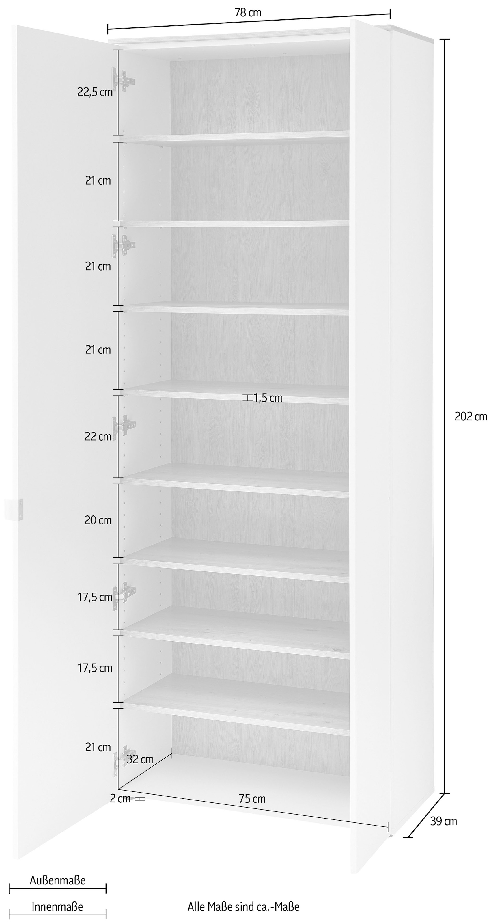 Innostyle Schuhschrank »Bari Schuhschrank, BxHxT 78x202x38 cm« 1 Stk. tlg. 2 türig, 9 Fächer, Softclose, ABS Kantenschutz