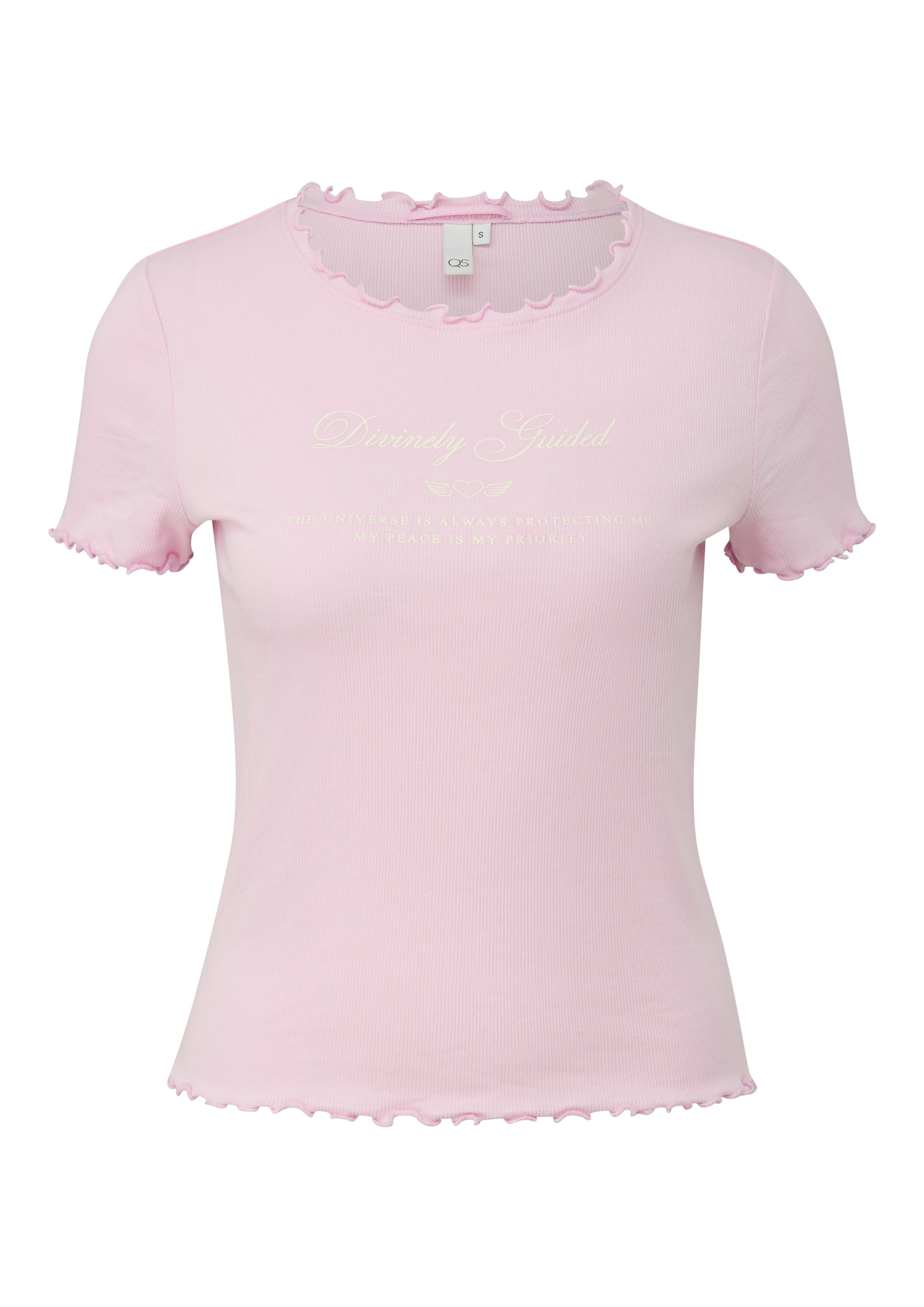 QS Kurzarmshirt mit Frontprint und gewellten Abschlüssen