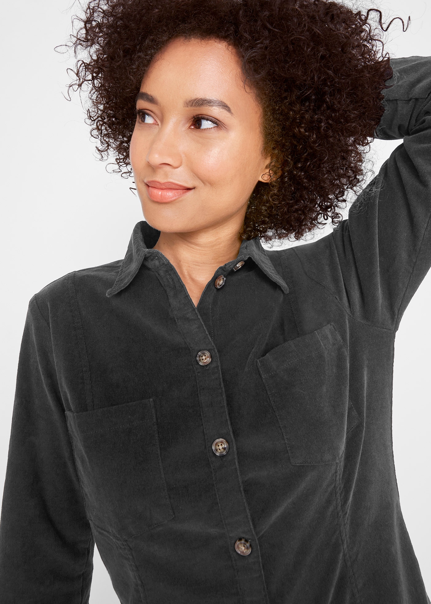 bonprix Hemdblusenkleid Brusttaschen für Alltag, aus Baumwolle und Elasthan, mit Knopfleiste