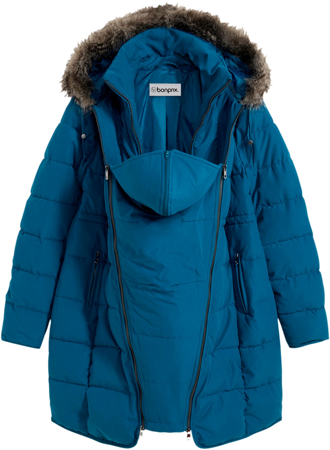 bonprix Veste de maternité »3-in-1 warm wattierte Umstands- und Tragejacke« mit Kapuze 3-in-1 Tragefunktion für Schwangerschaft und Babytragen