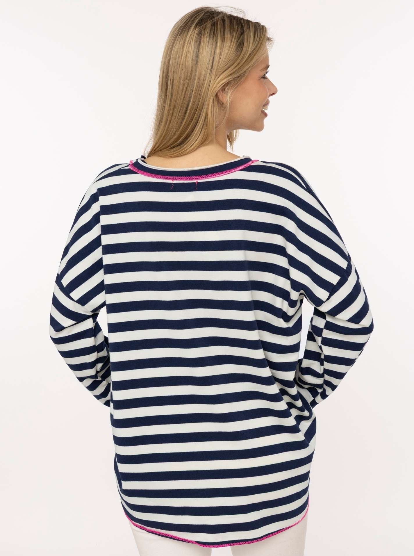 Zwillingsherz Sweat-shirt »"Neon Streifen"«, offene Kanten für Used-Look, One-Size, Kontrastnaht, V-Neck
