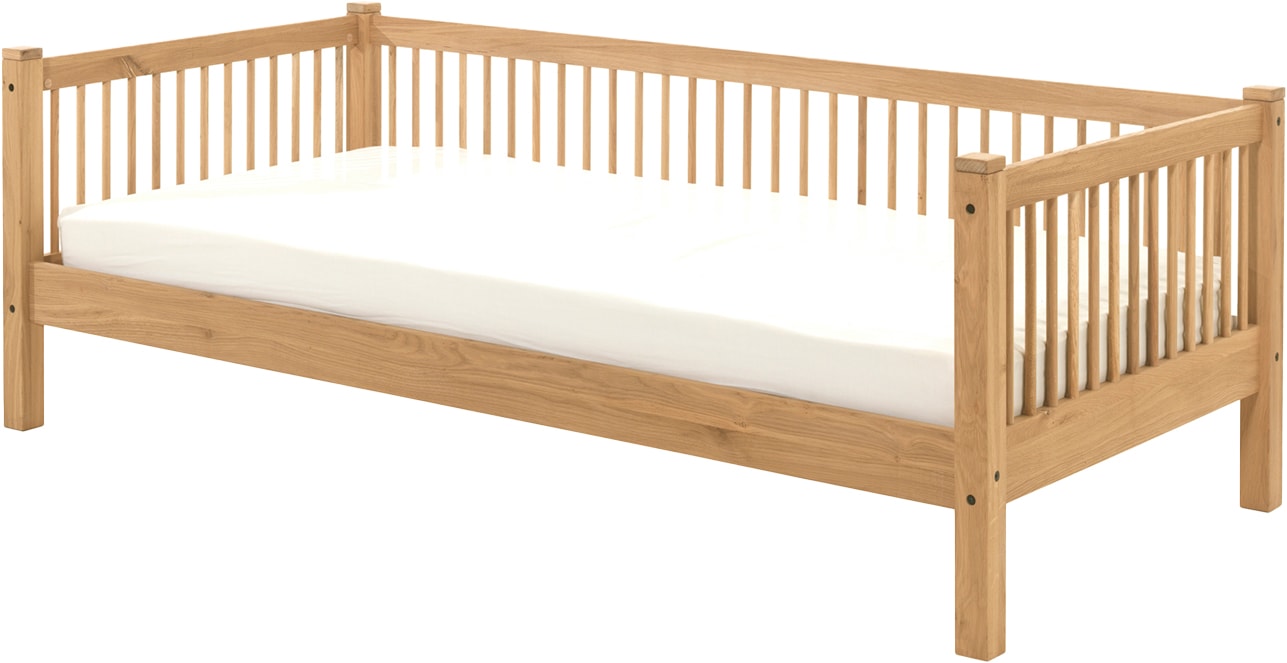 Vipack Einzelbett »Forrest 90/200 aus massiver Eiche, Oberfläche geölt, stabil gebaut« B/H/T ca. 207,5x68x97,5cm, inkl. Massivholz Rolllattenrost,  aus massiver Eiche geölt, LF 90x200 cm, wahlweise mit Bettschublade