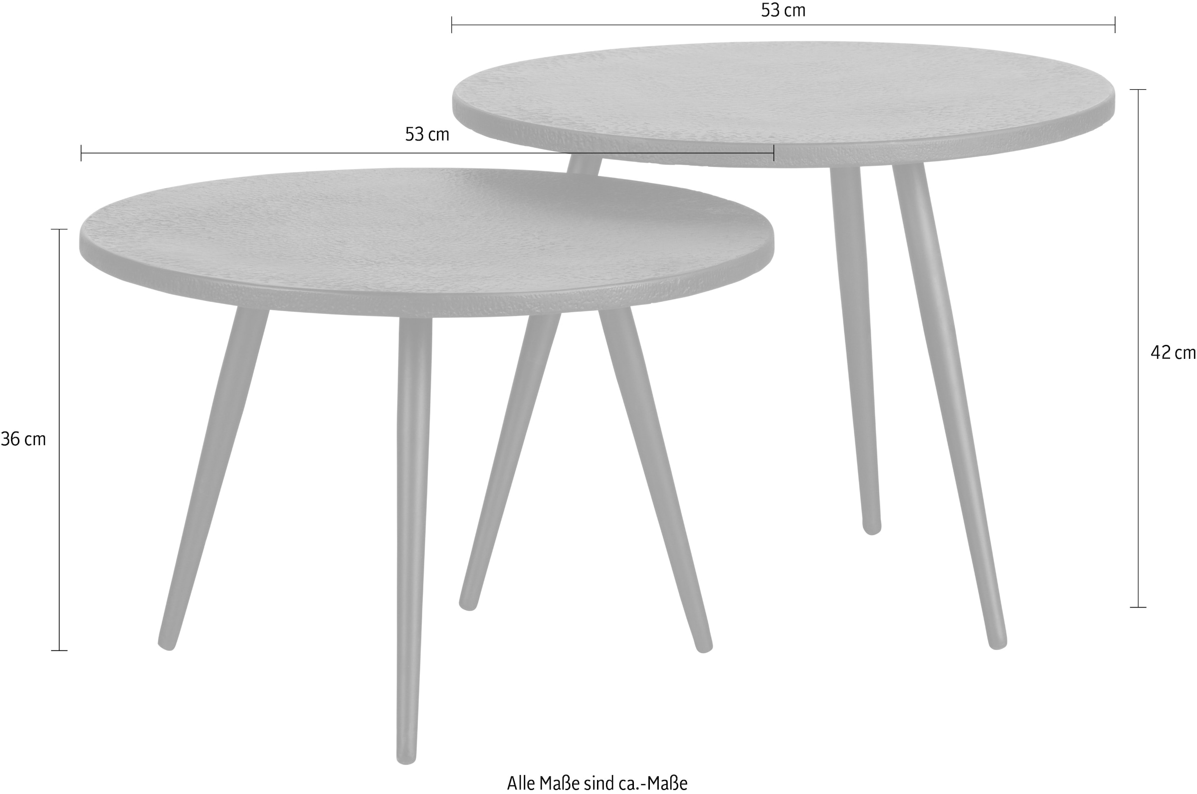 WOOOD Table d'appoint »Suze aus Multiplex mit Metallbeschichtung Ø53x42 / Ø53x36 cm« Ensemble, 2 cuis tlg. Set de 2, épaisseur de la planche 2 cm, pieds en fer MS, revêtement poudre
