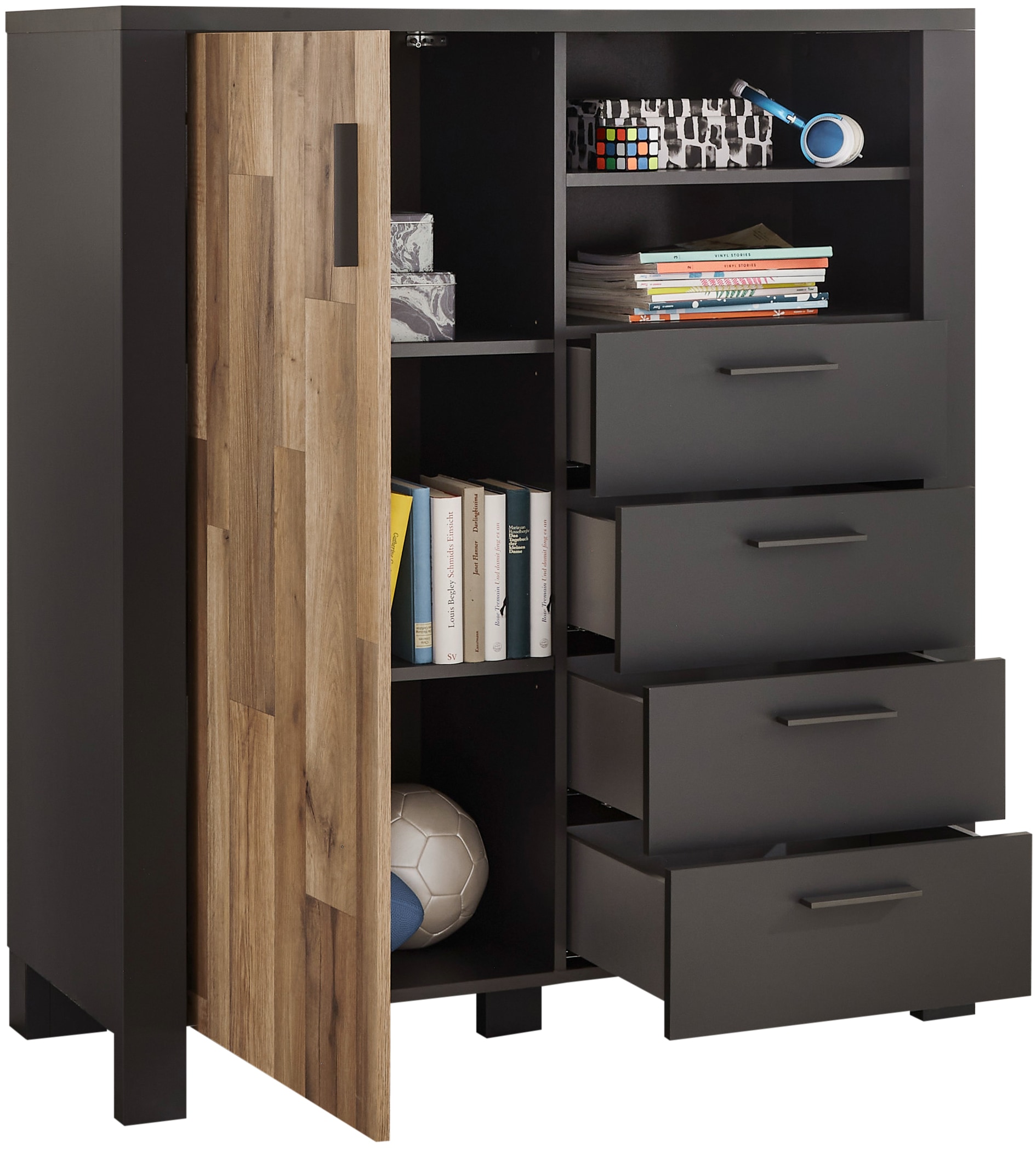 Begabino Schubkastenkommode »Dallas Hochkommode, Sideboard, Wäscheschrank« mit Schubkästen, Schrank in Montana Oak-Graphit