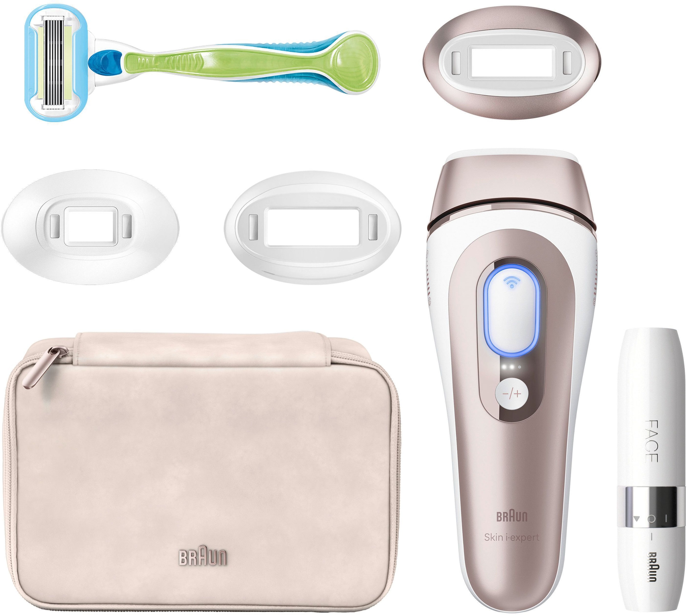 Braun Épilateur IPL »Smart Skin i·expert PL7249« 3 Aufsätze für Gesicht & Körper, Venus Rasierer, Mini-Rasierer