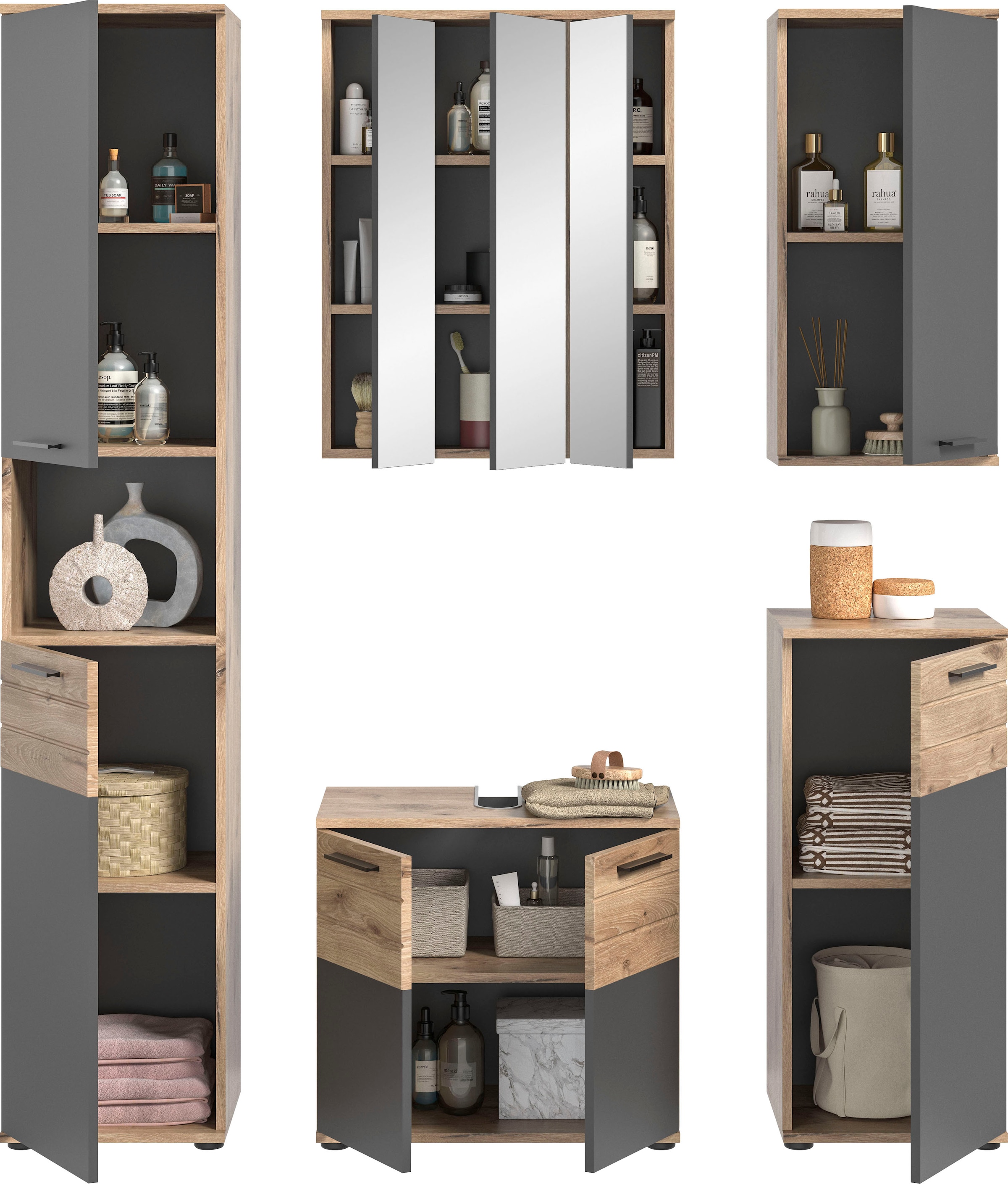 welltime Badmöbel-Set »Riga, 5 teilig, bestehend aus:« Set, 5 Stk. tlg.