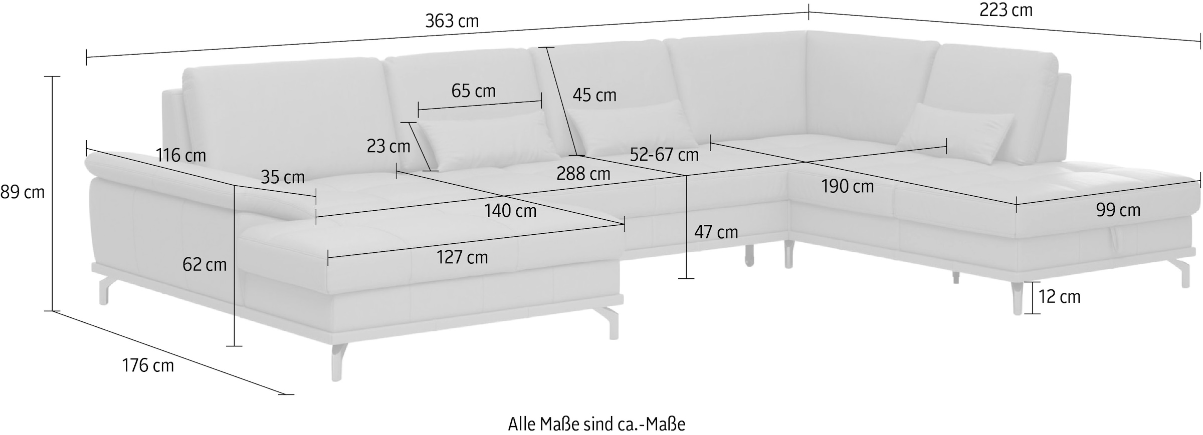 GOODproduct Paysage de salon »Costello U-Form, Sitztiefen- & Armteilverstellung, 3 Nierenkissen« fonction couchage et coffre de lit optionnels