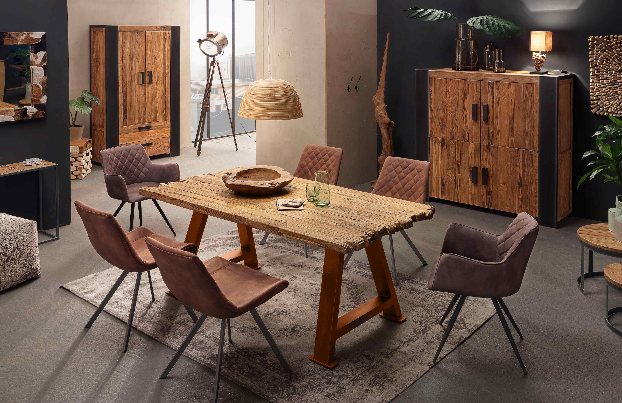 SIT Plateau de table »Tivoli aus recyceltem Teakholz mit rustikaler Bruchkante« 1 cuis tlg. Plateau de table épais de 50 mm avec bord marqué irrégulier