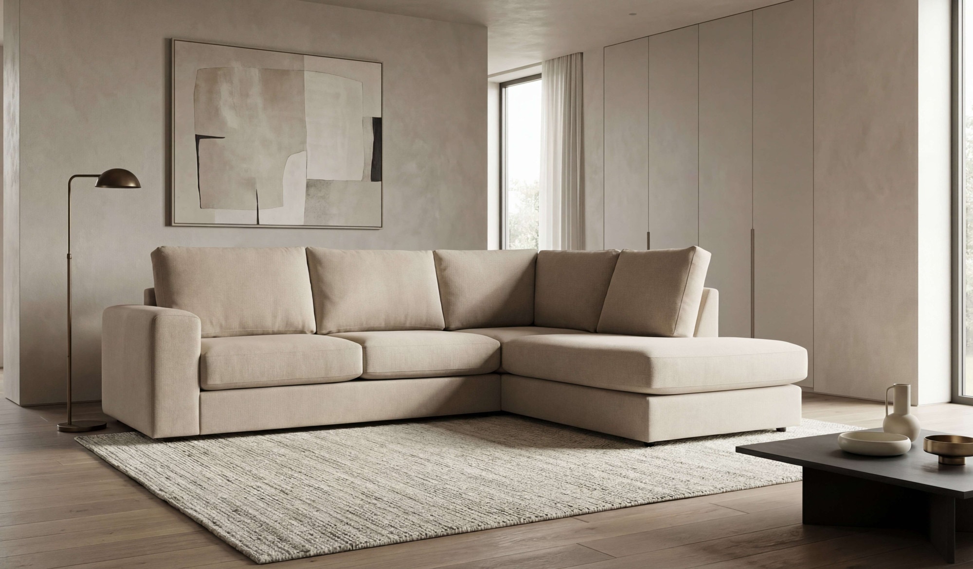 GOODproduct Canapé d'angle »Nivette, weiches Chenille« Breite 292 cm, L-Form, bodentief, mit Wellenunterfederung