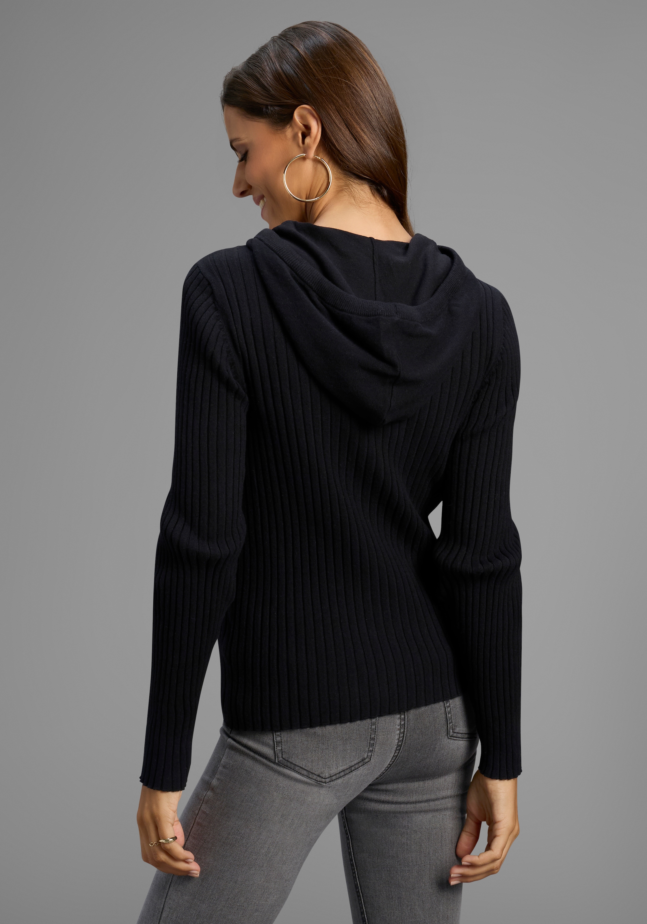 Laura Scott Cardigan à capuche Feinstrick mit Rippe mit 2-Wege-Reissverschluss - NEUE KOLLEKTION