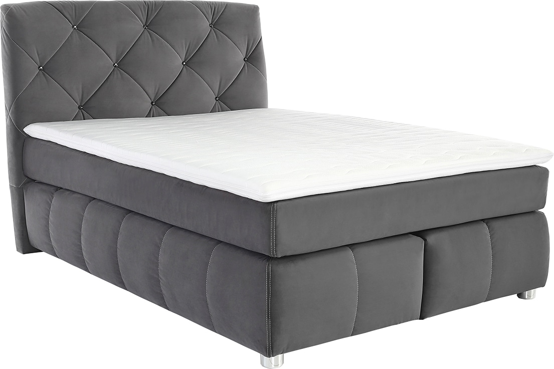 Jockenhöfer Gruppe Lit boxspring »Bella erhältlich in 140 & 180cm Breite« avec surmatelas en mousse froide et pierres en verre fumé