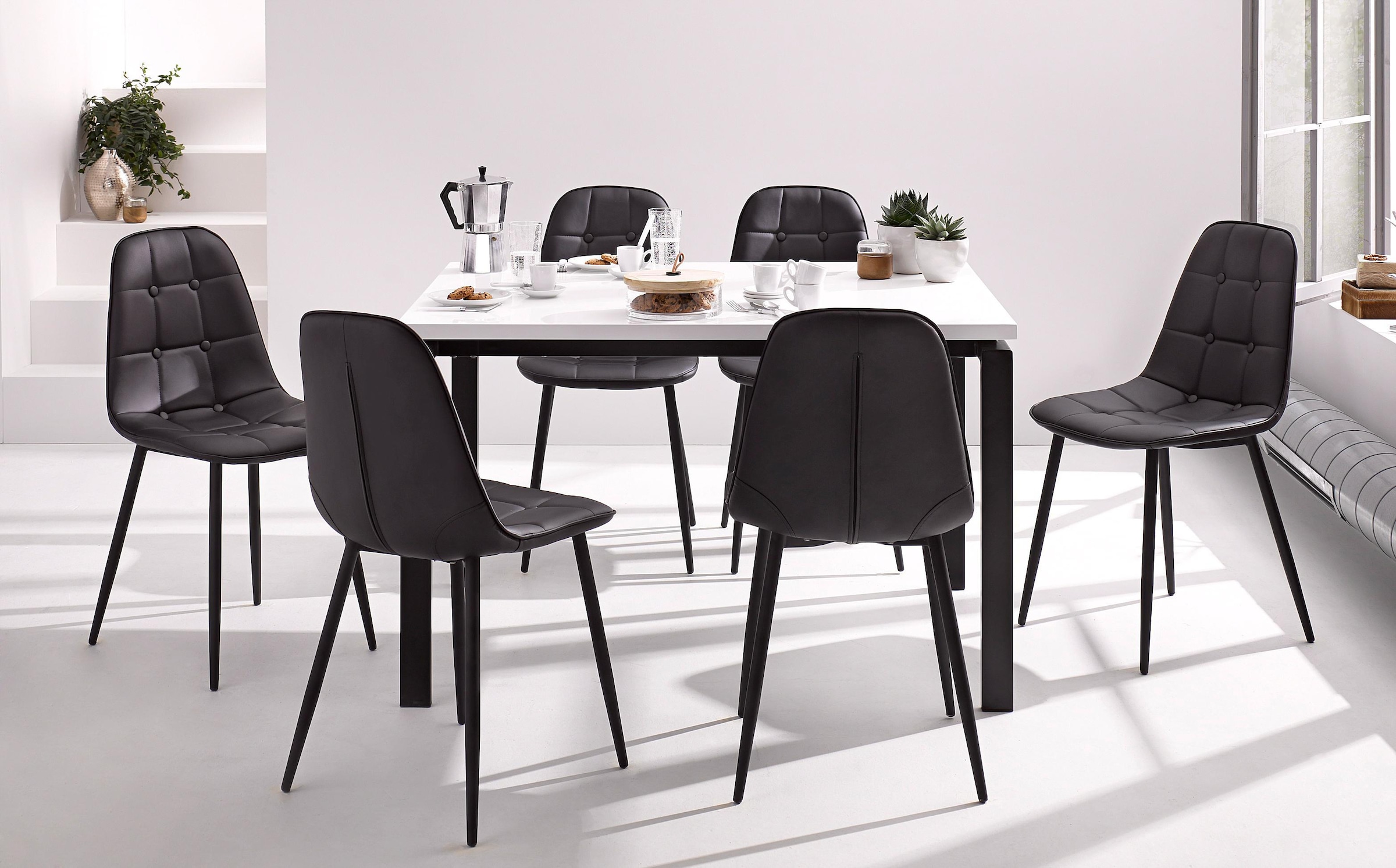 INOSIGN Essgruppe Set, 5 Stk. tlg. Esstisch, Breite 120 cm und 4 Esszimmerstühle, Bezug in Kunstleder