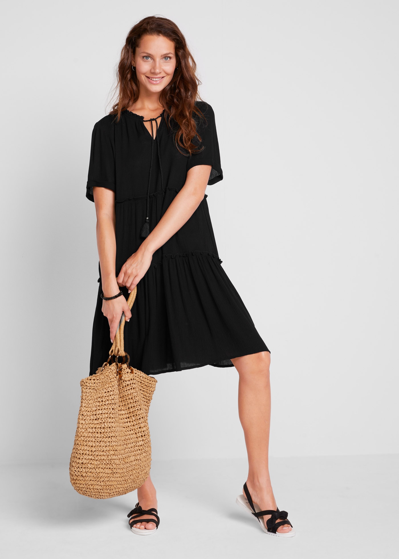 bonprix Tunikakleid für den Alltag, aus Viskose, in A-Linie, mit V-Ausschnitt