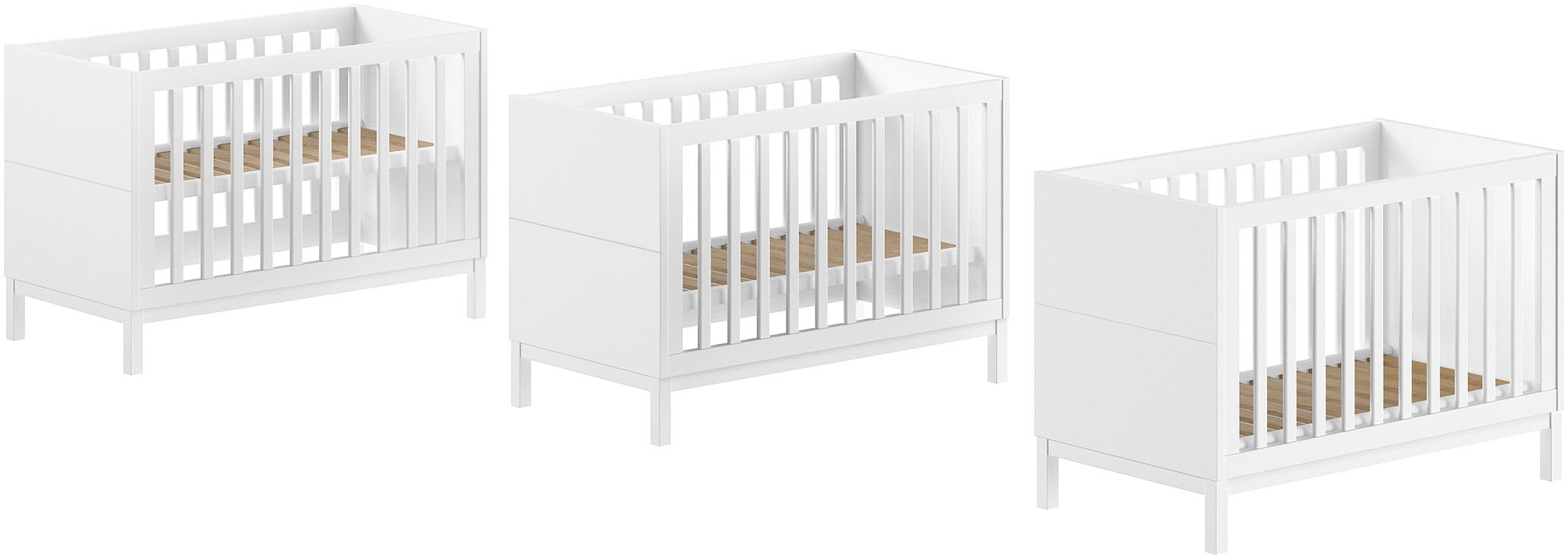 Vipack Babymöbel-Set »Set best. aus Babybett 60/120, Kommode 3 Schubladen und Wickelaufsatz« 3 Stk. tlg. in gradlinigem Design, pflegeleichte lackierte Oberfläche in Weiss