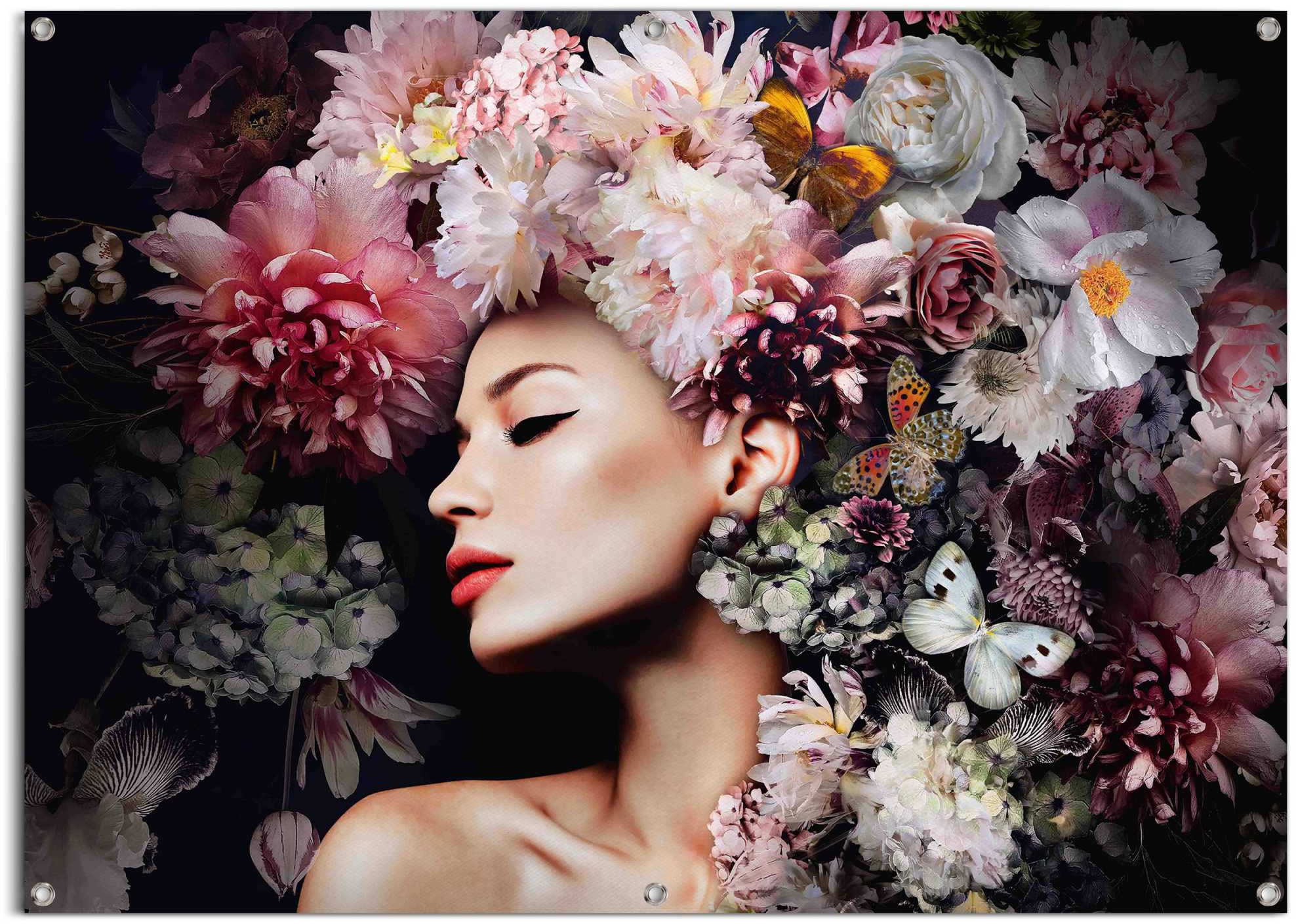 Reinders! Poster »Frau mit Blumenhut« leichtes und wasserfestes Gartenposter für den Ausseneinsatz