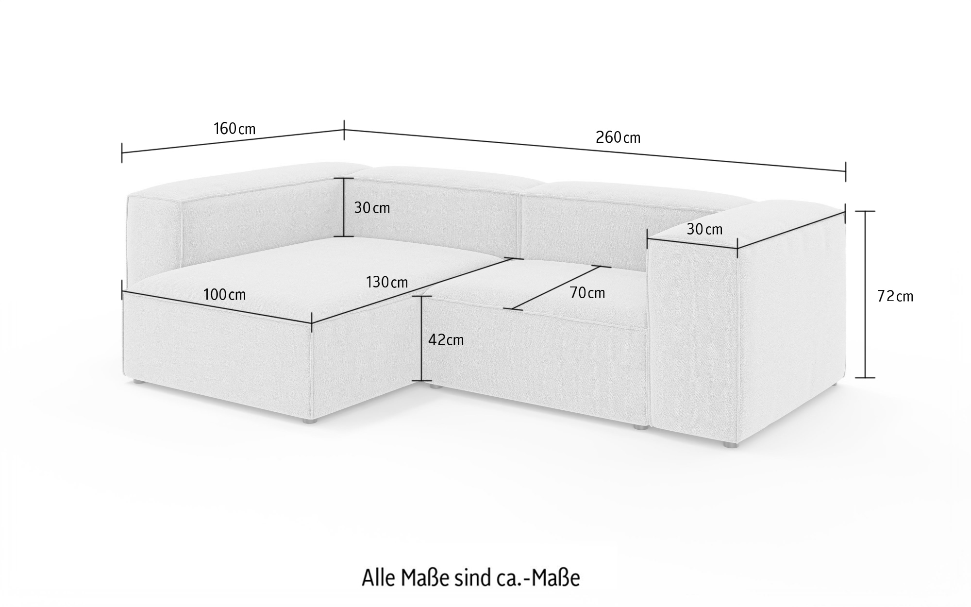 INOSIGN Canapé d'angle »HAILY L-Form links/rechts, Modularsofa, Masse B/T/H: 260/160/72 cm« als Modul oder separat verwendbar, für individuelle Zusammenstellung