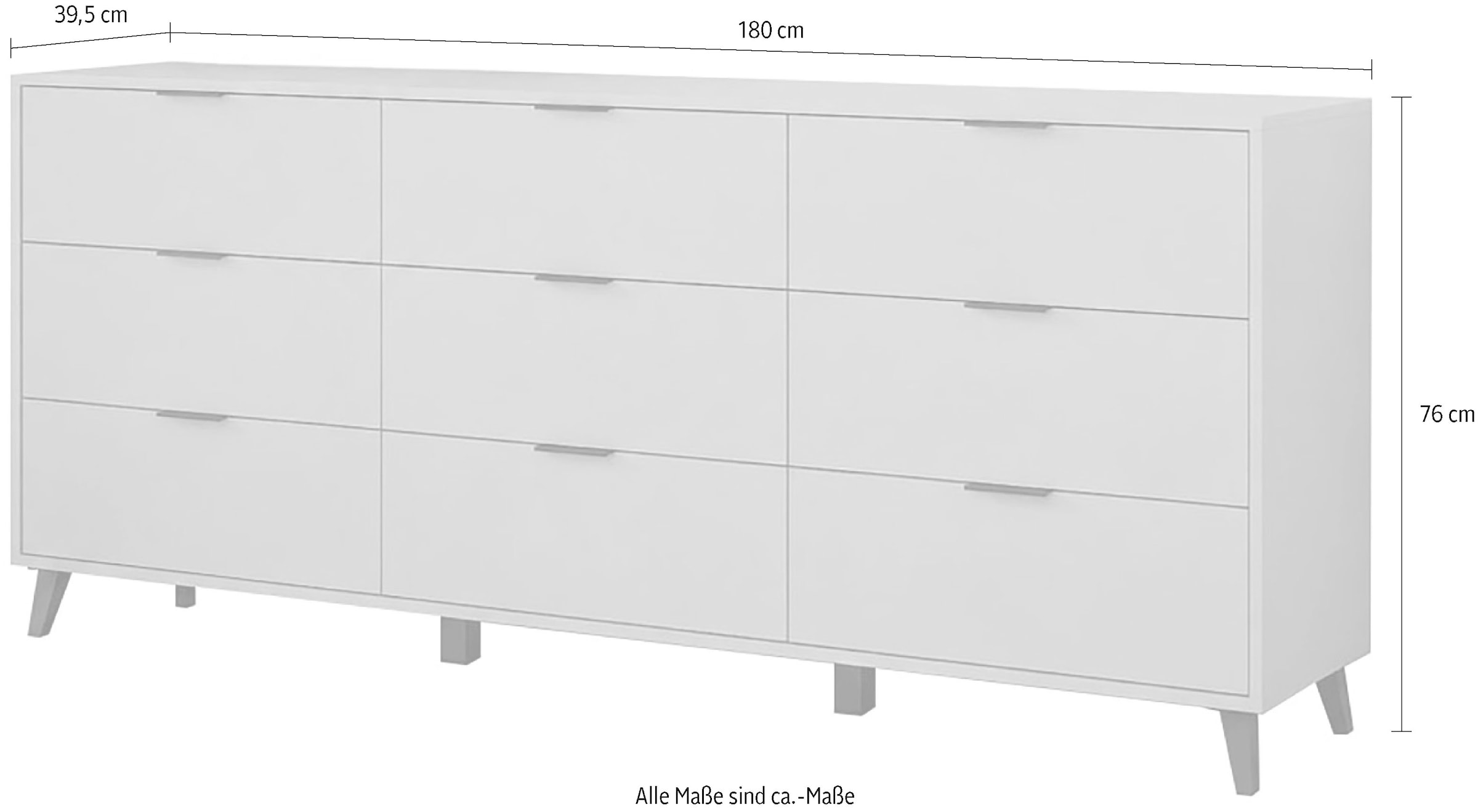 GOODproduct Buffet »Oslo, B/H/T: 180/76/39,5 cm« 9 tiroirs, poignées noires en métal, beaucoup d'espace de rangement