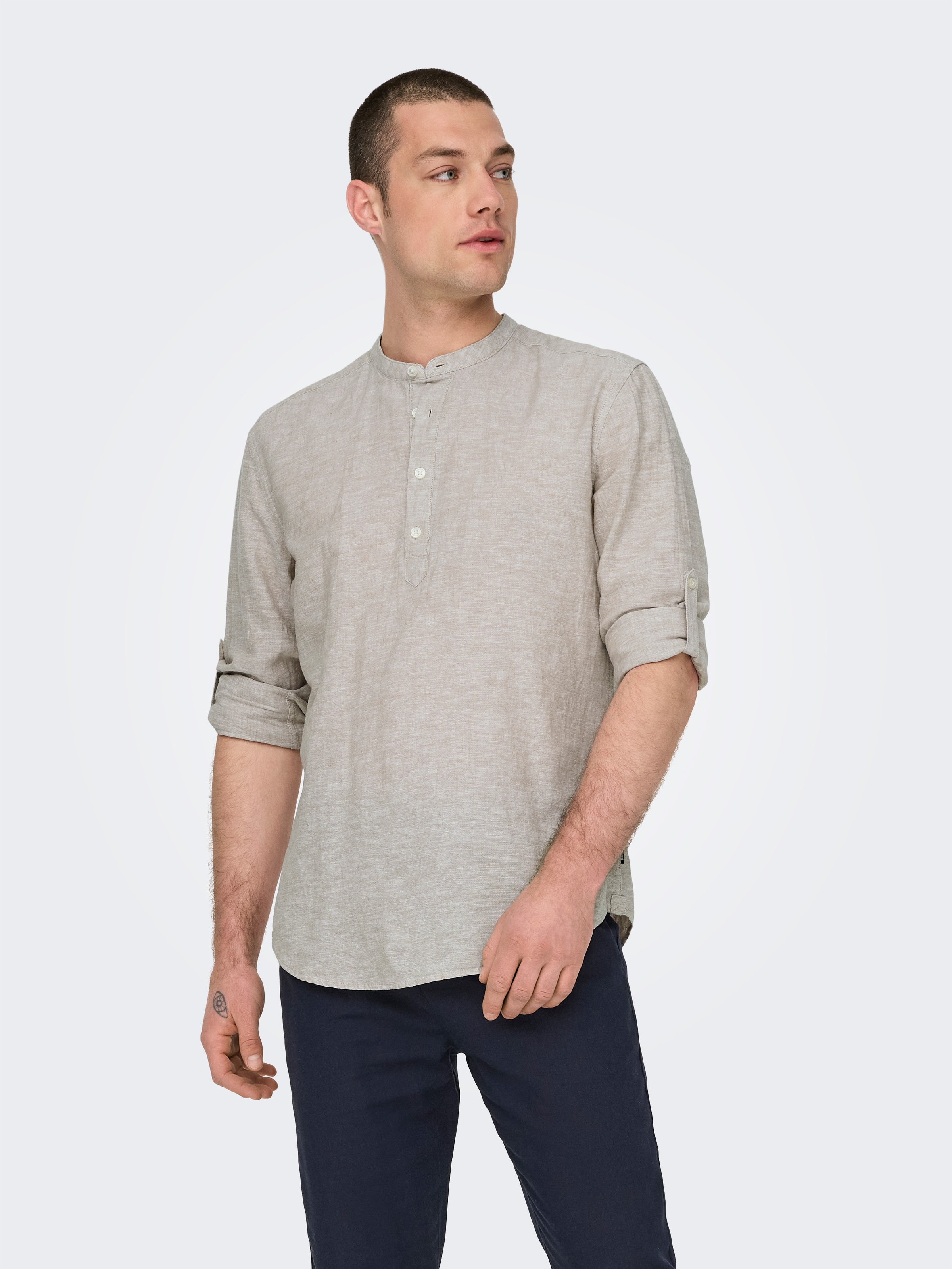 ONLY & SONS Langarmhemd »ONSCAIDEN LS HALFPLACKT LINEN SHIRT«